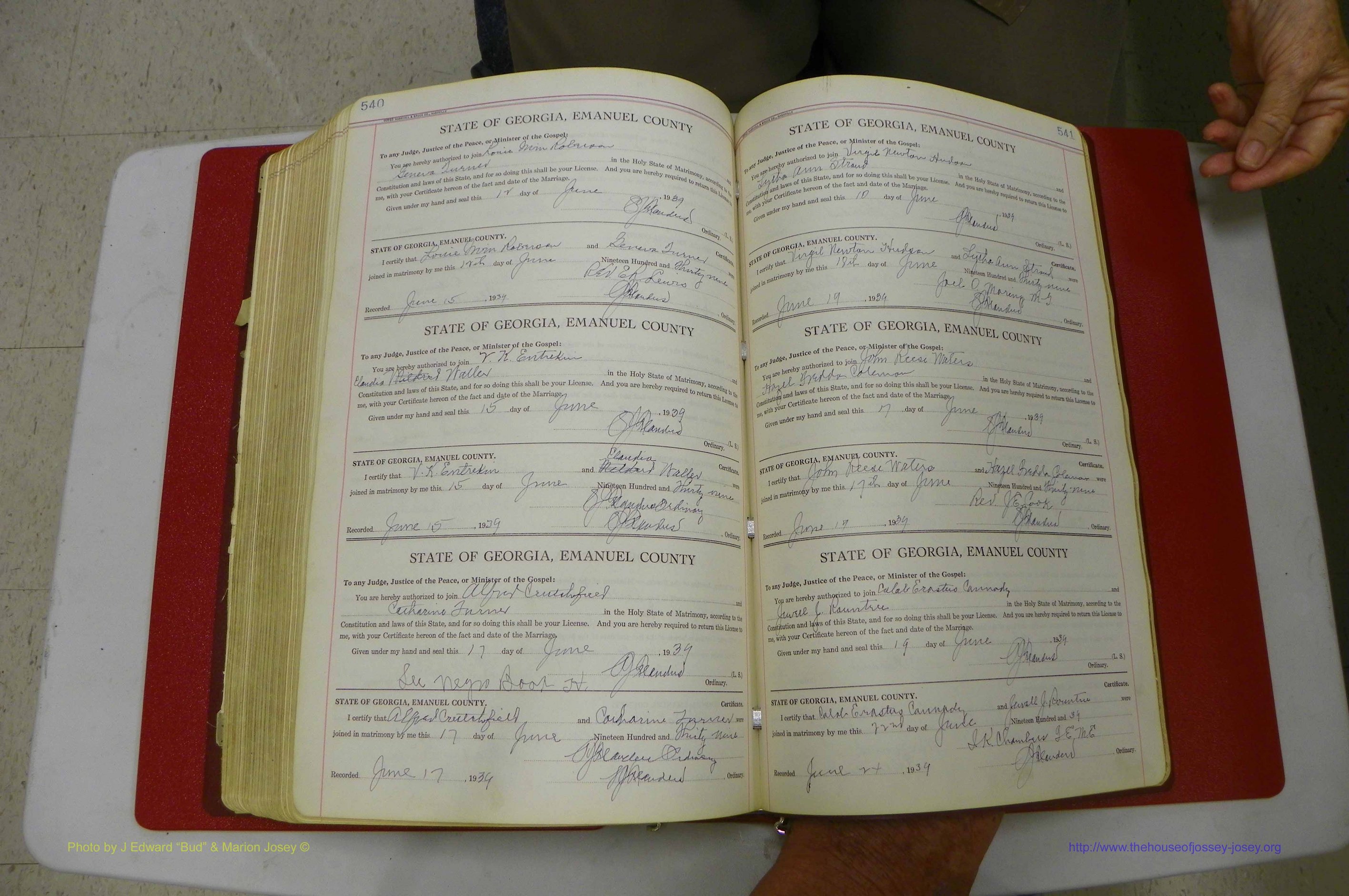 Emanuel Co, GA, Marriages Book G, 1928 - 1940, White, P 540-541.JPG
