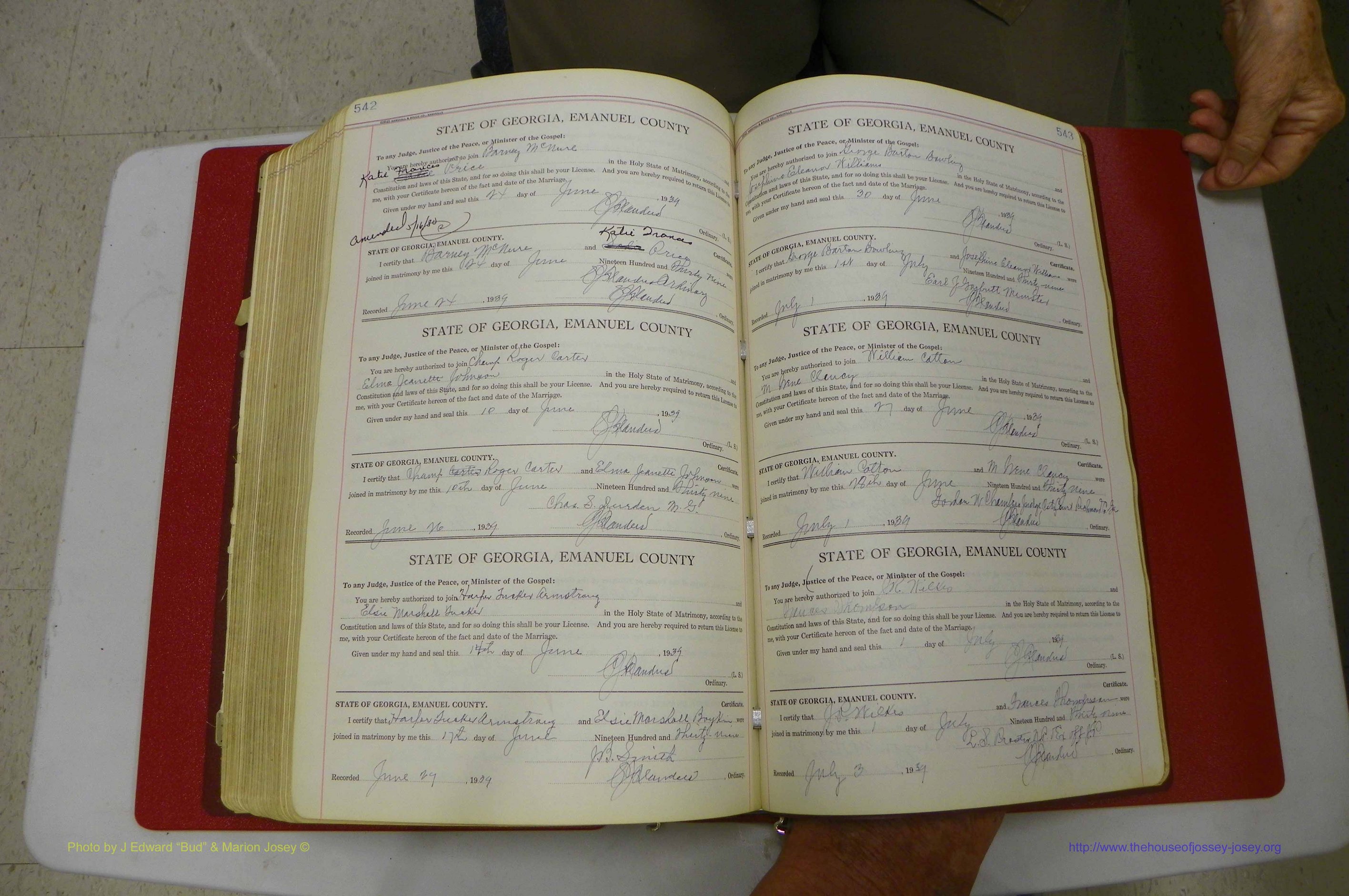 Emanuel Co, GA, Marriages Book G, 1928 - 1940, White, P 542-543.JPG