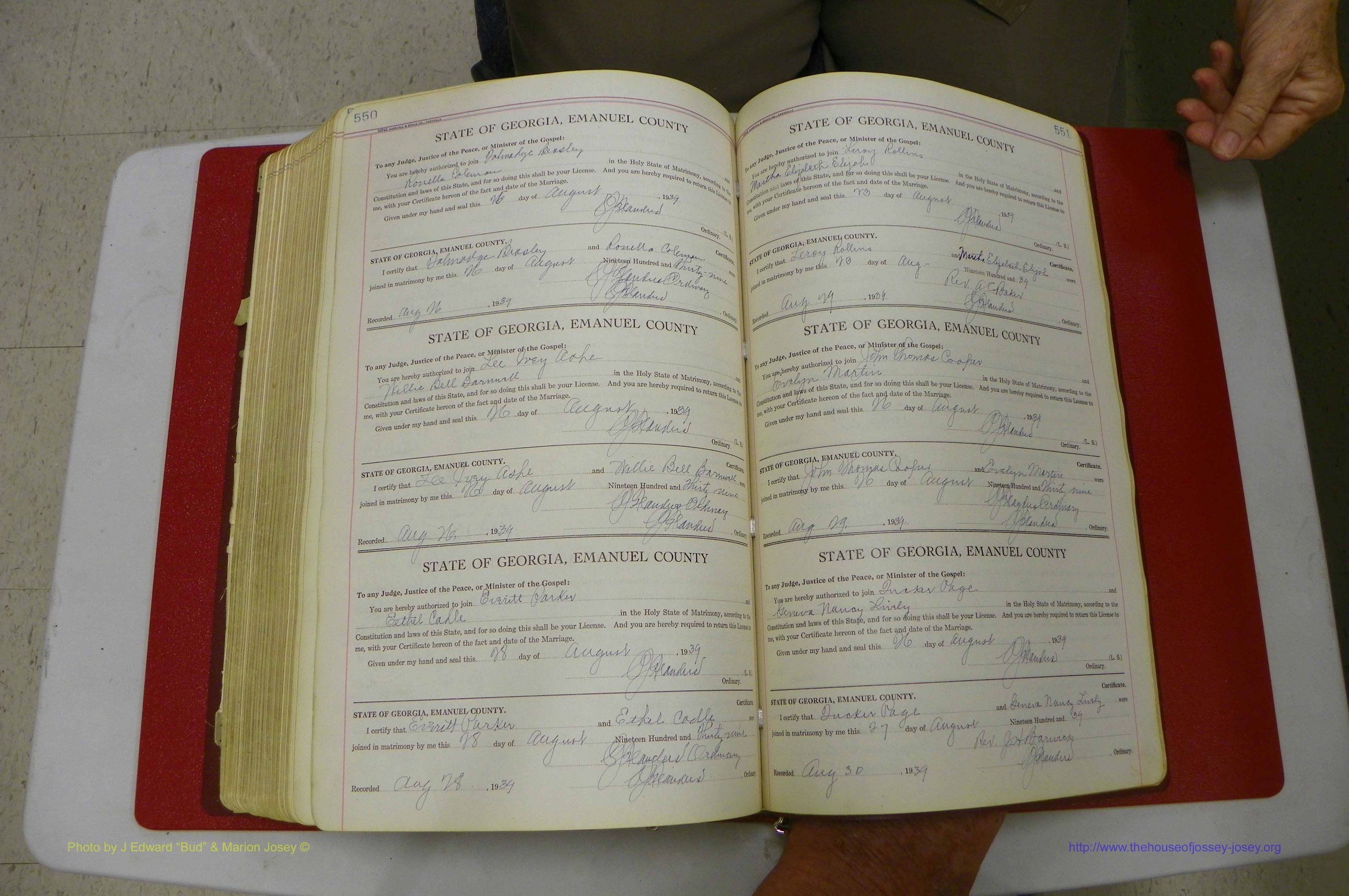 Emanuel Co, GA, Marriages Book G, 1928 - 1940, White, P 550-551.JPG