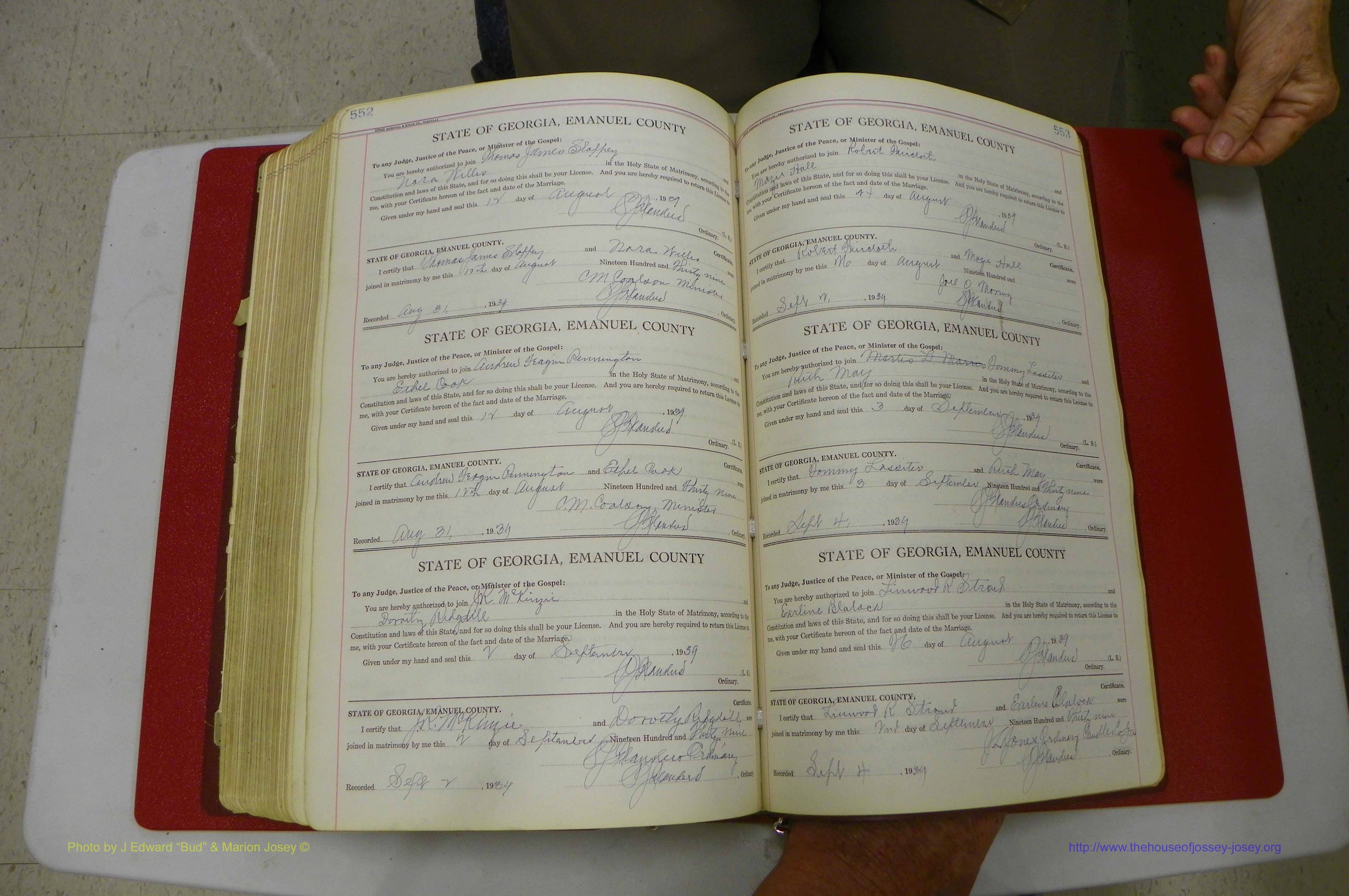 Emanuel Co, GA, Marriages Book G, 1928 - 1940, White, P 552-553.JPG