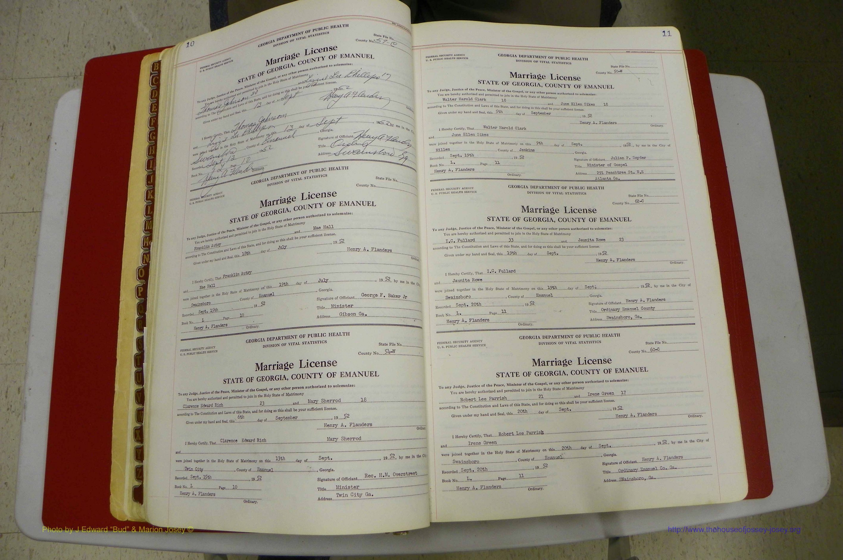 Emanuel Co, GA, Marriages Book L, 1952 - 1962, P 010-011.JPG