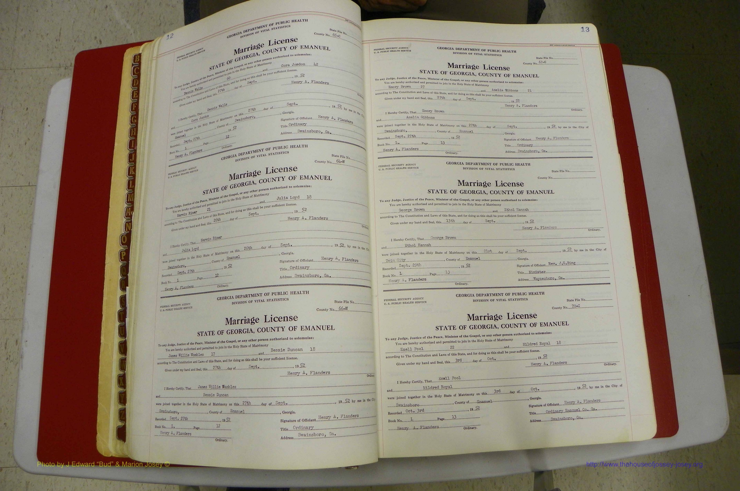 Emanuel Co, GA, Marriages Book L, 1952 - 1962, P 012-013.JPG