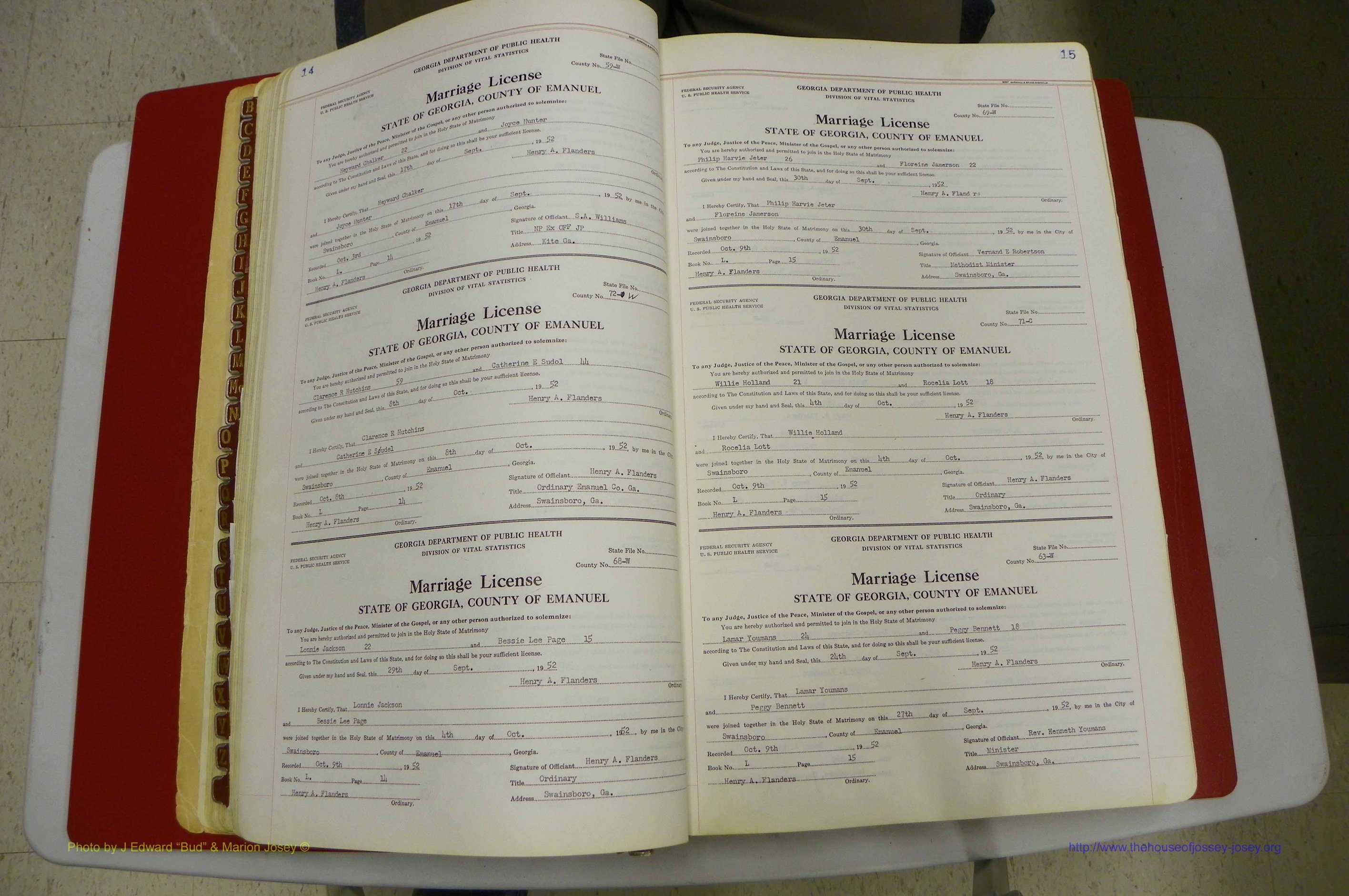 Emanuel Co, GA, Marriages Book L, 1952 - 1962, P 014-015.JPG