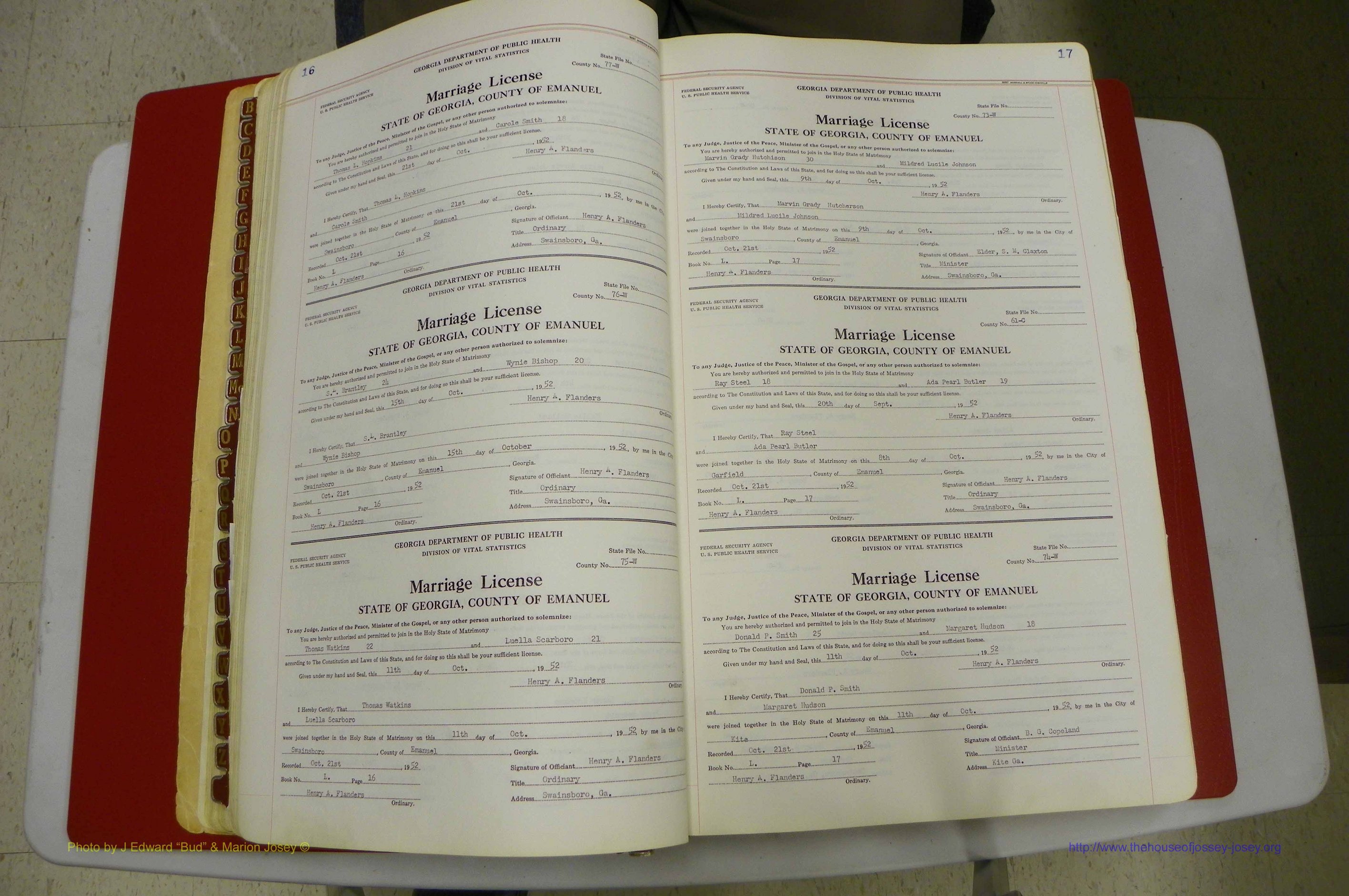 Emanuel Co, GA, Marriages Book L, 1952 - 1962, P 016-017.JPG