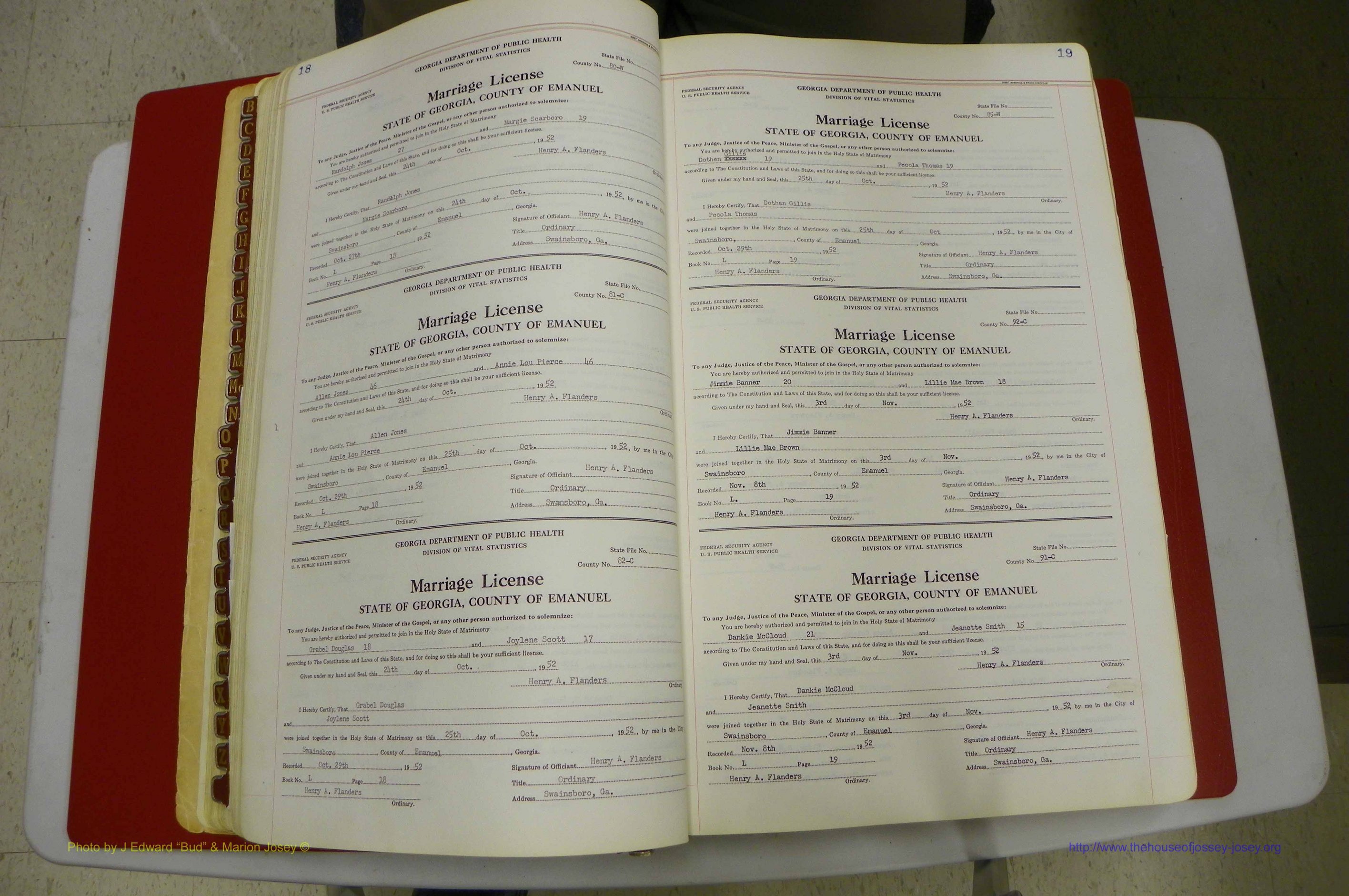 Emanuel Co, GA, Marriages Book L, 1952 - 1962, P 018-019.JPG