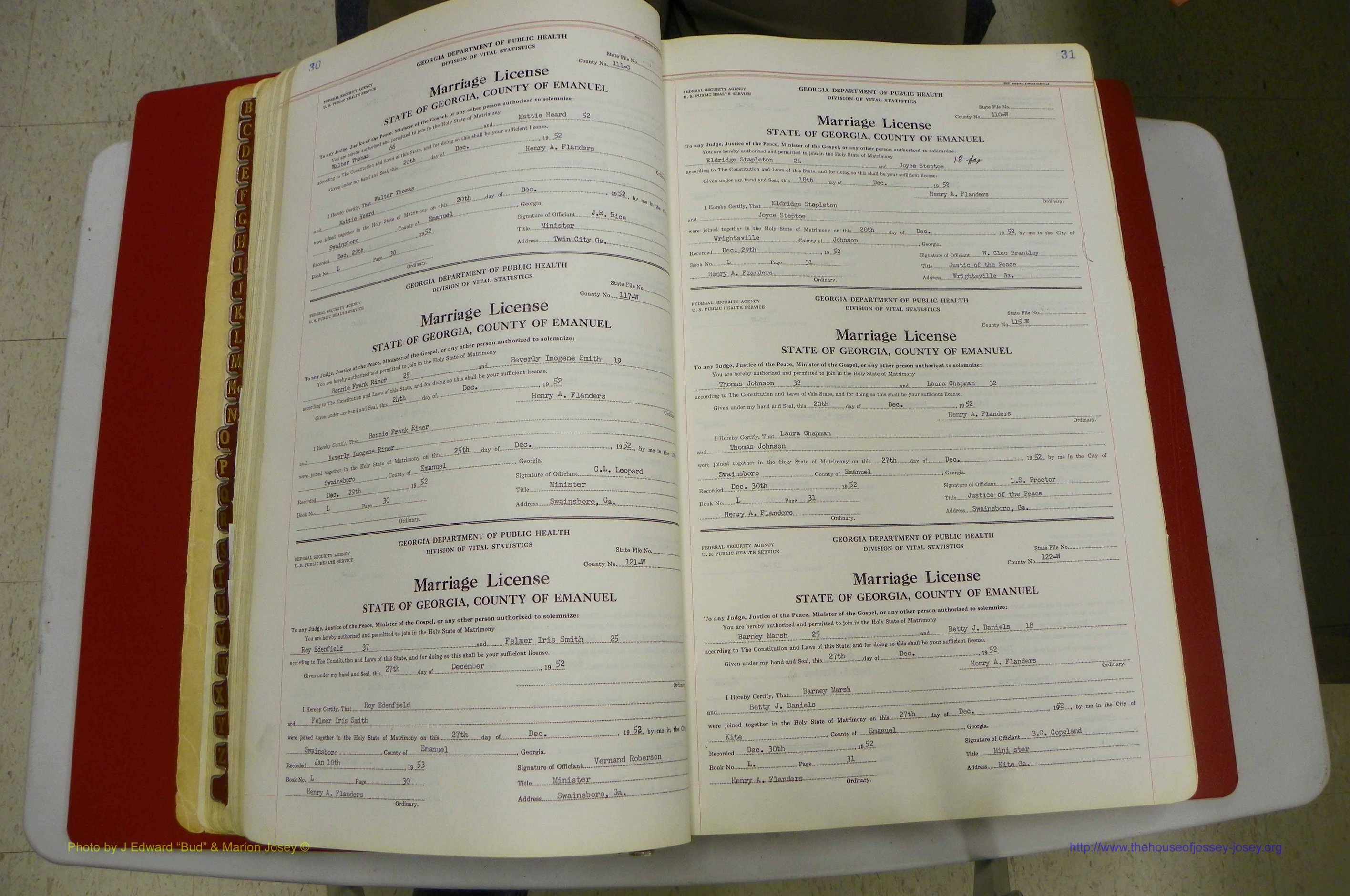 Emanuel Co, GA, Marriages Book L, 1952 - 1962, P 030-031.JPG