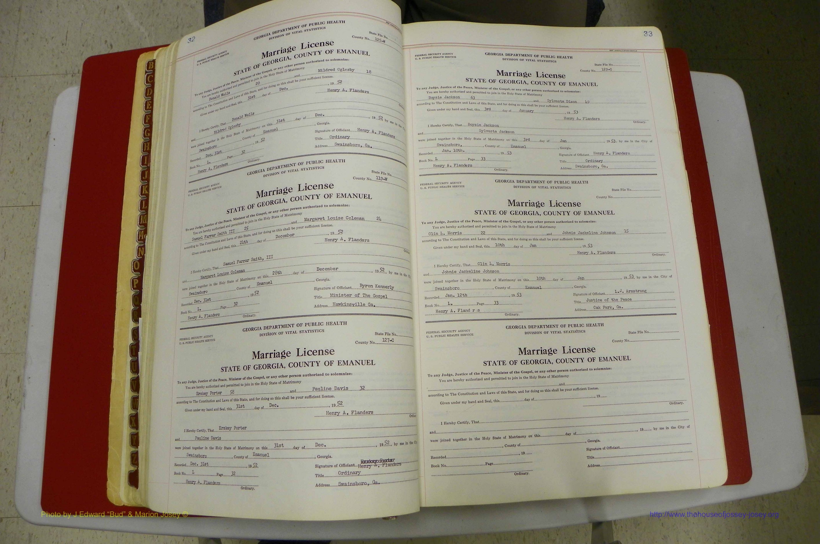 Emanuel Co, GA, Marriages Book L, 1952 - 1962, P 032-033.JPG