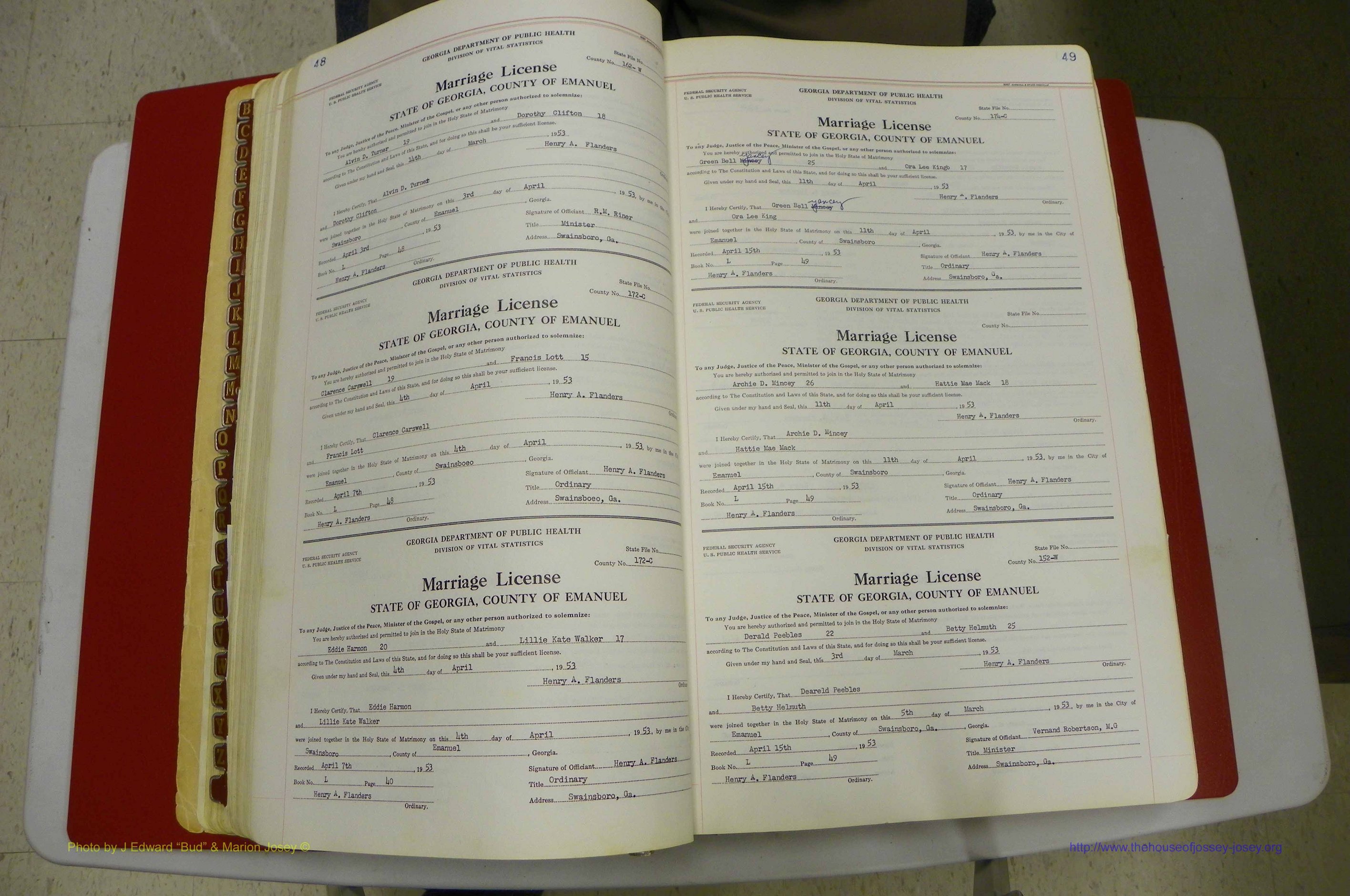 Emanuel Co, GA, Marriages Book L, 1952 - 1962, P 048-049.JPG