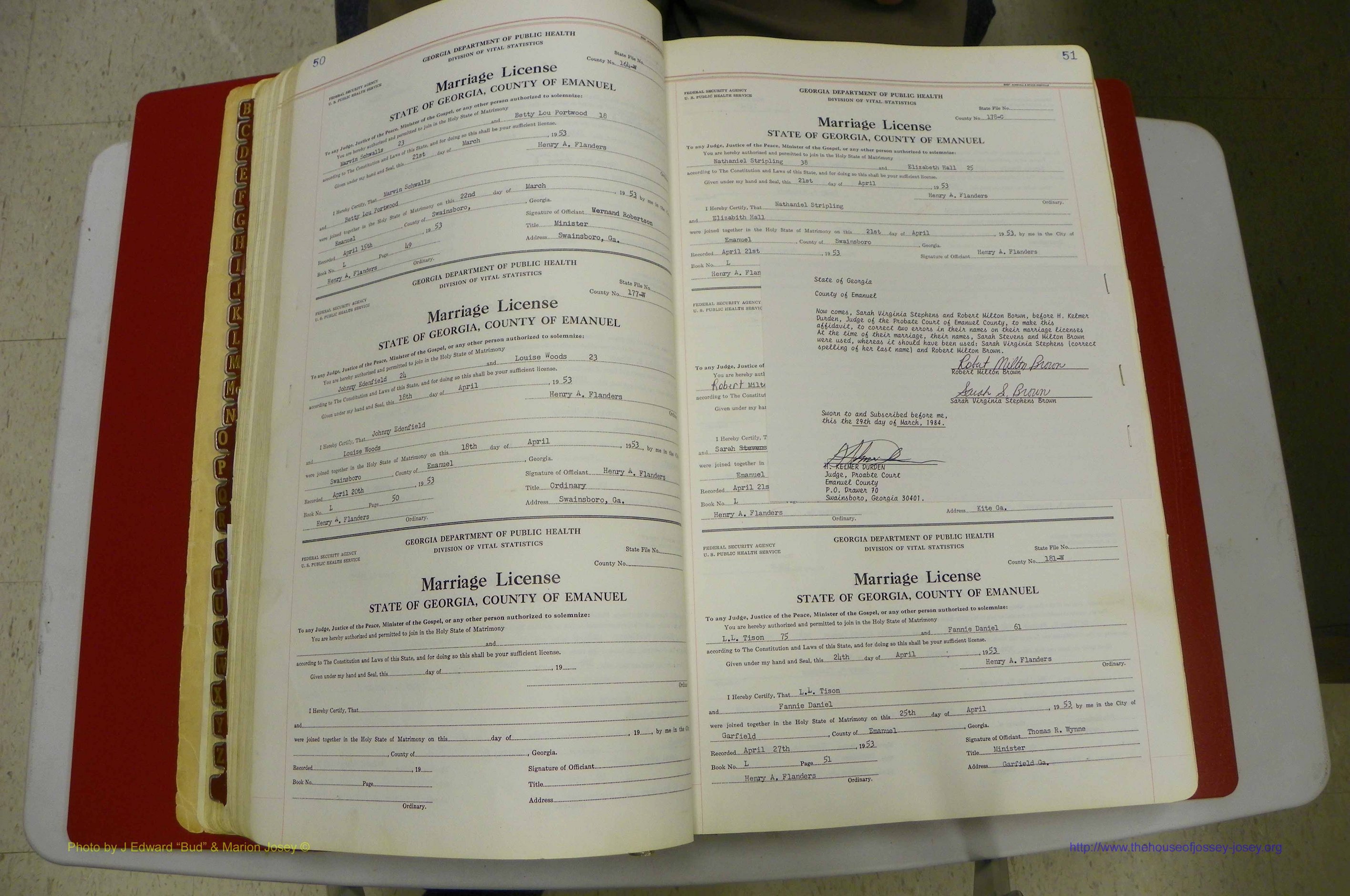 Emanuel Co, GA, Marriages Book L, 1952 - 1962, P 050-051.JPG