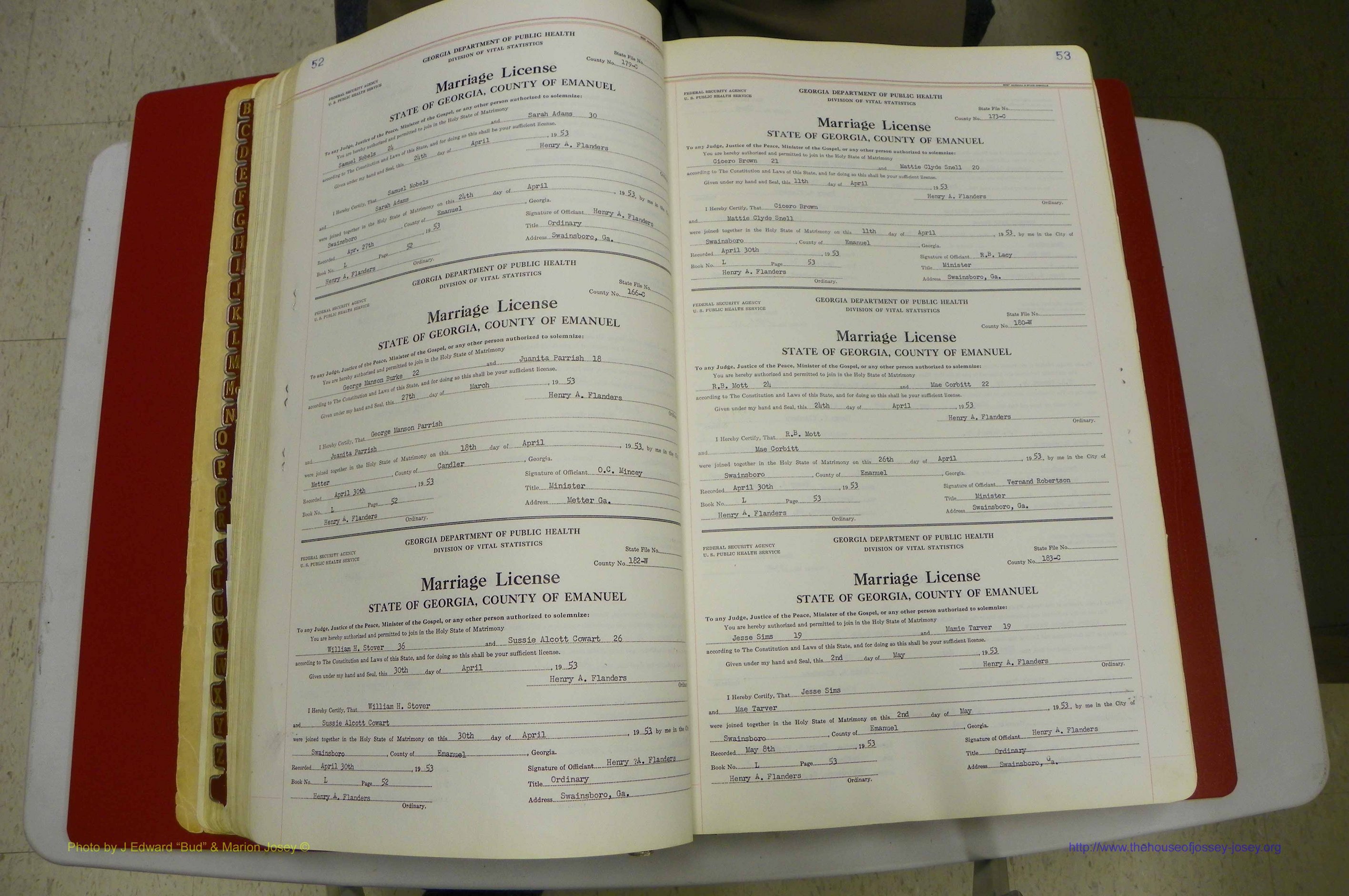 Emanuel Co, GA, Marriages Book L, 1952 - 1962, P 052-053.JPG