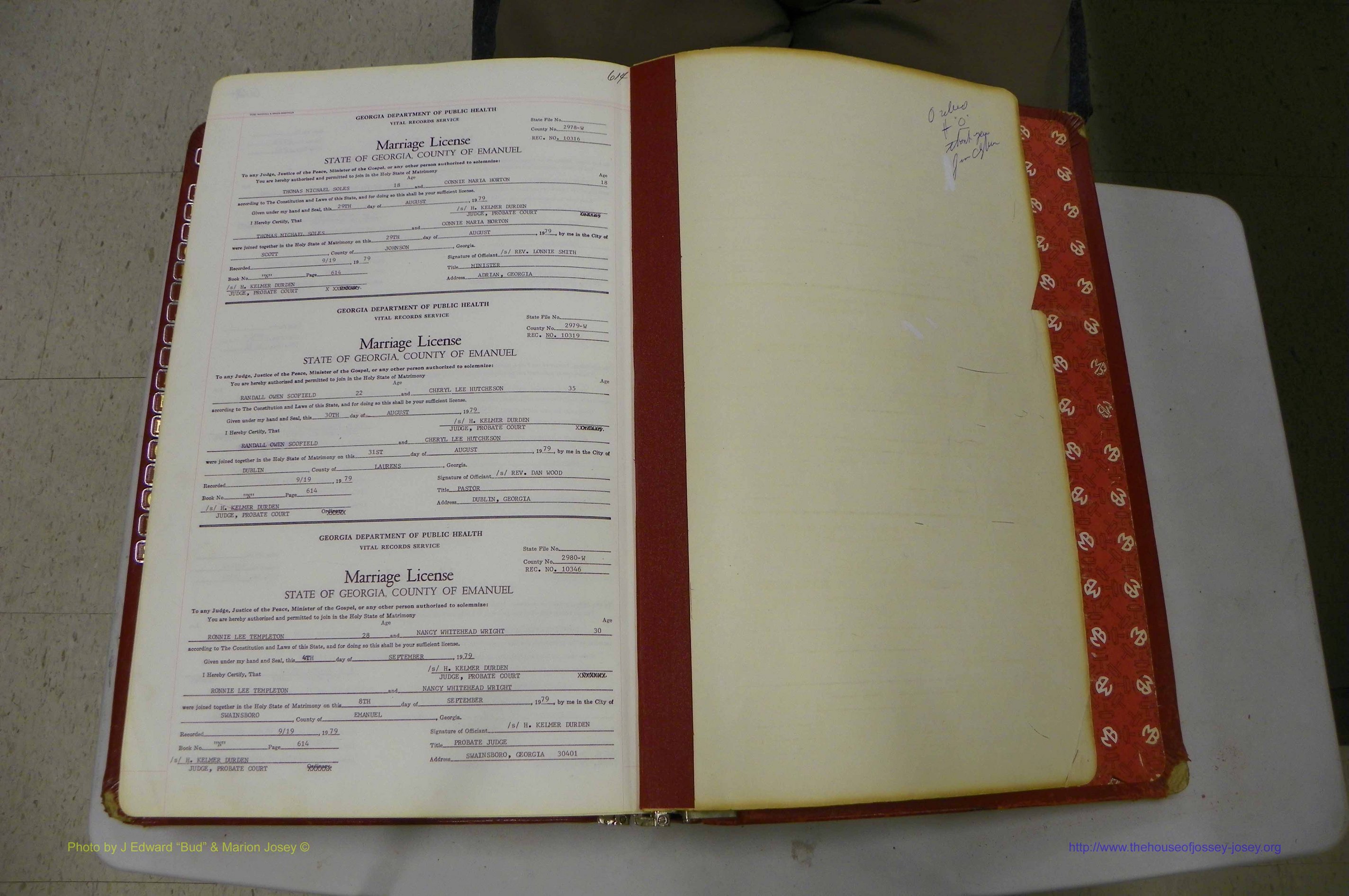 Emanuel Co, GA, Marriages Book N, 1971 - 1979, P 614.JPG