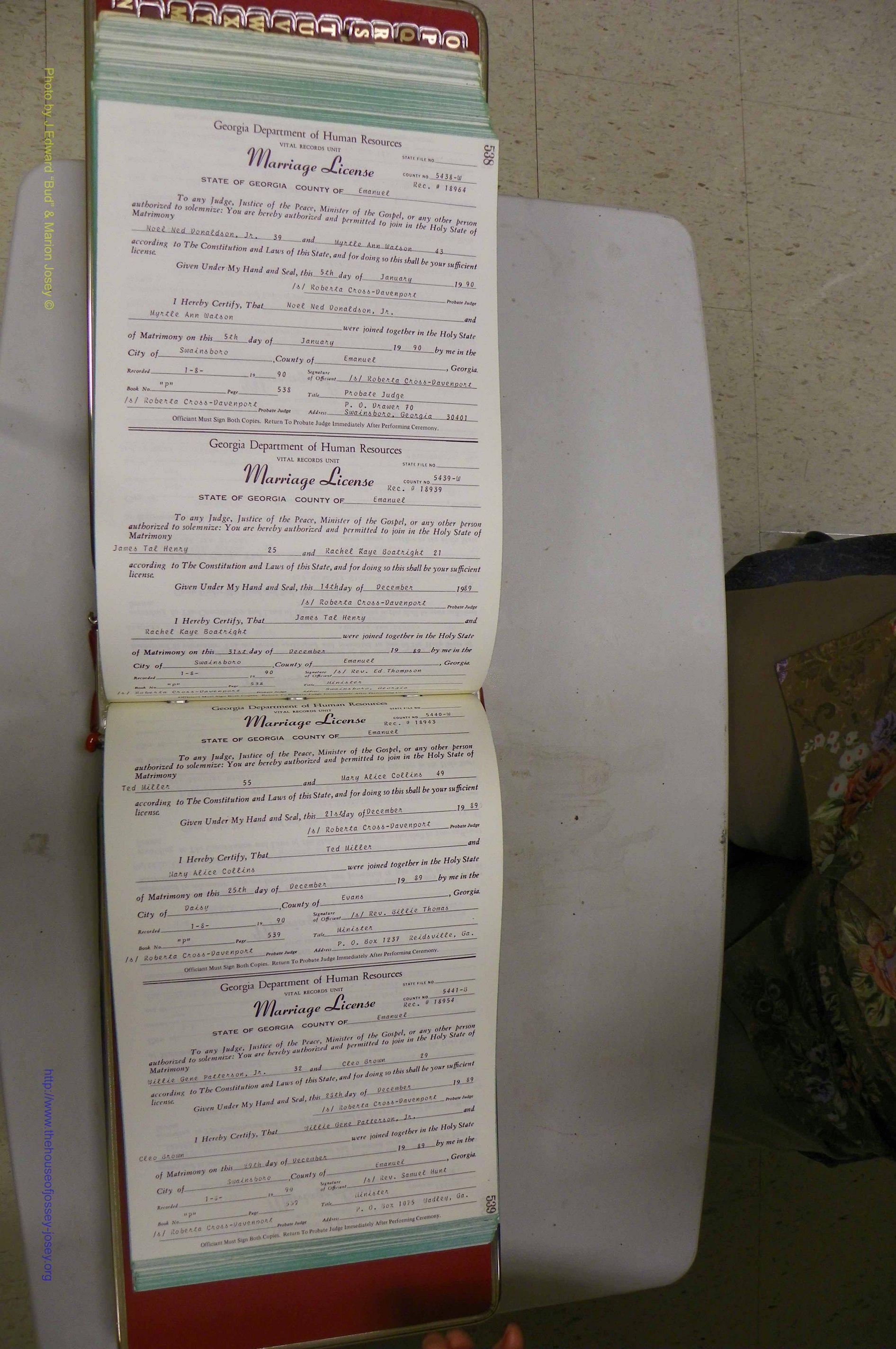 Emanuel Co, GA, Marriages Book P, 1984 - 1990, P 538-539.JPG