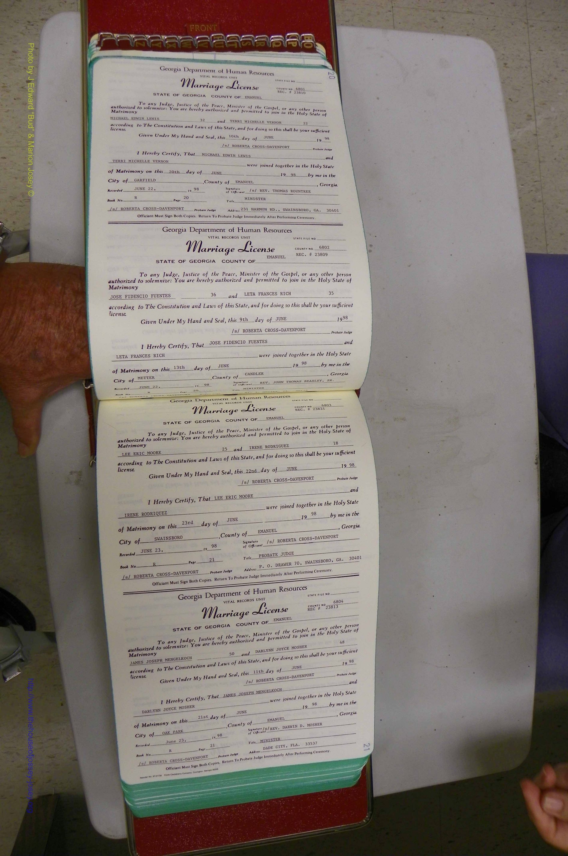Emanuel Co, GA, Marriages Book R, 1898 - 2003, P 020-021.JPG