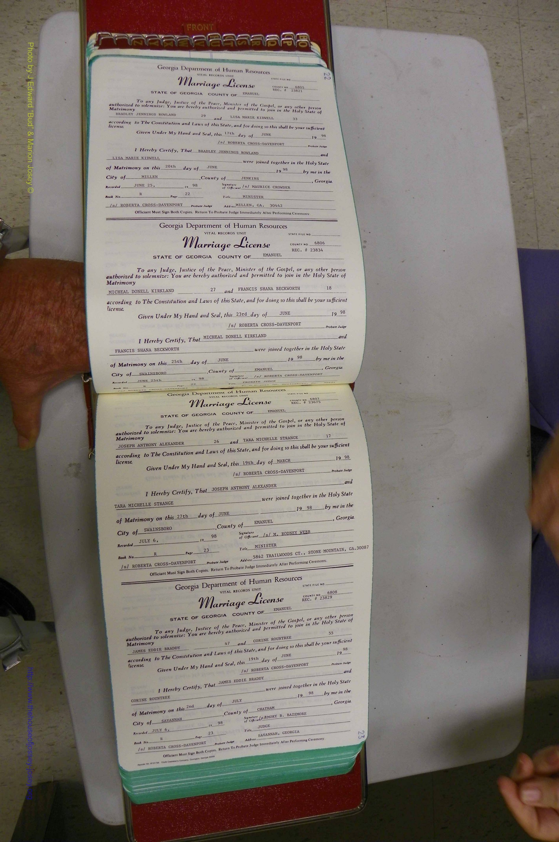 Emanuel Co, GA, Marriages Book R, 1898 - 2003, P 022-023.JPG