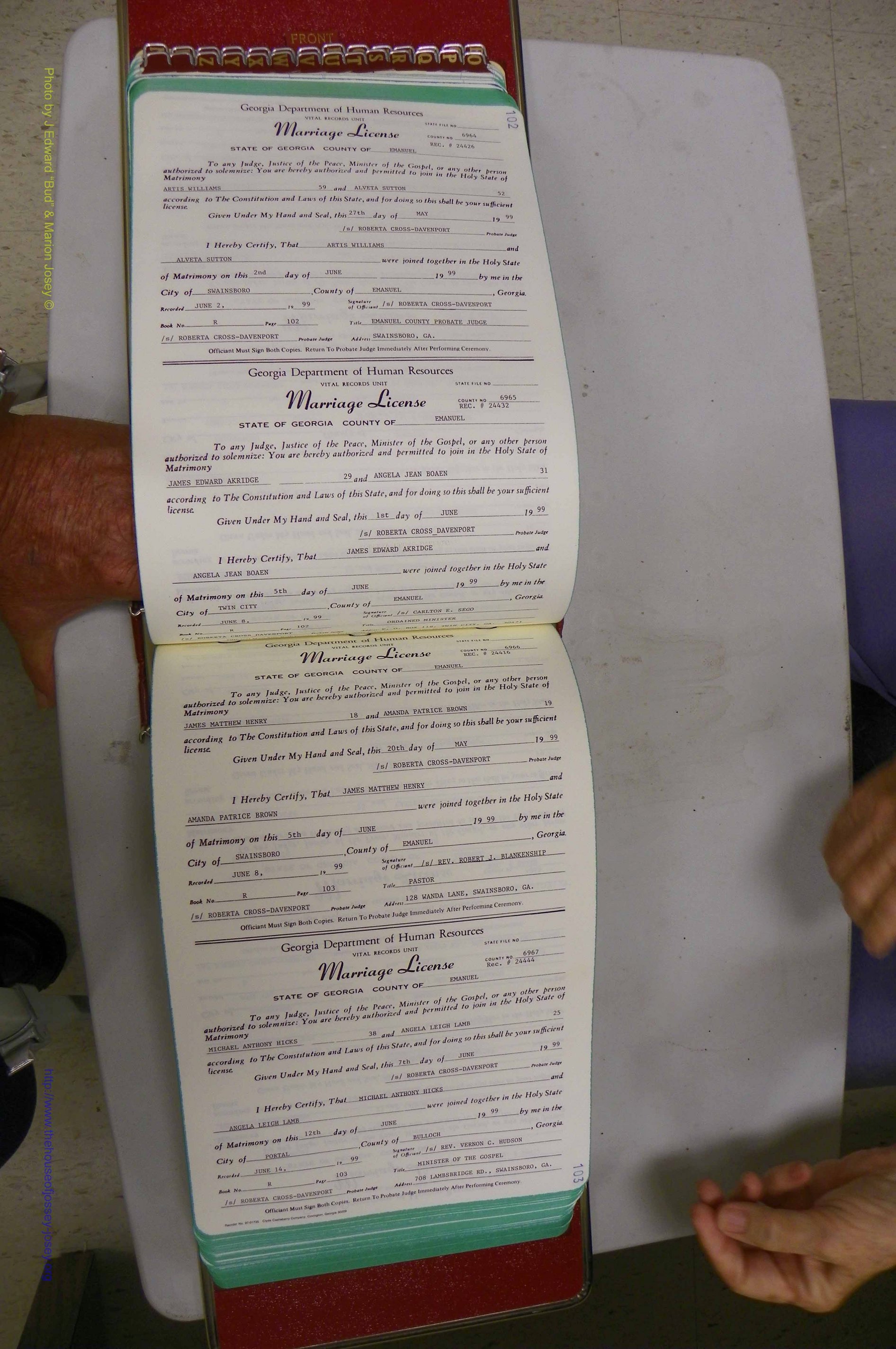Emanuel Co, GA, Marriages Book R, 1898 - 2003, P 102-103.JPG