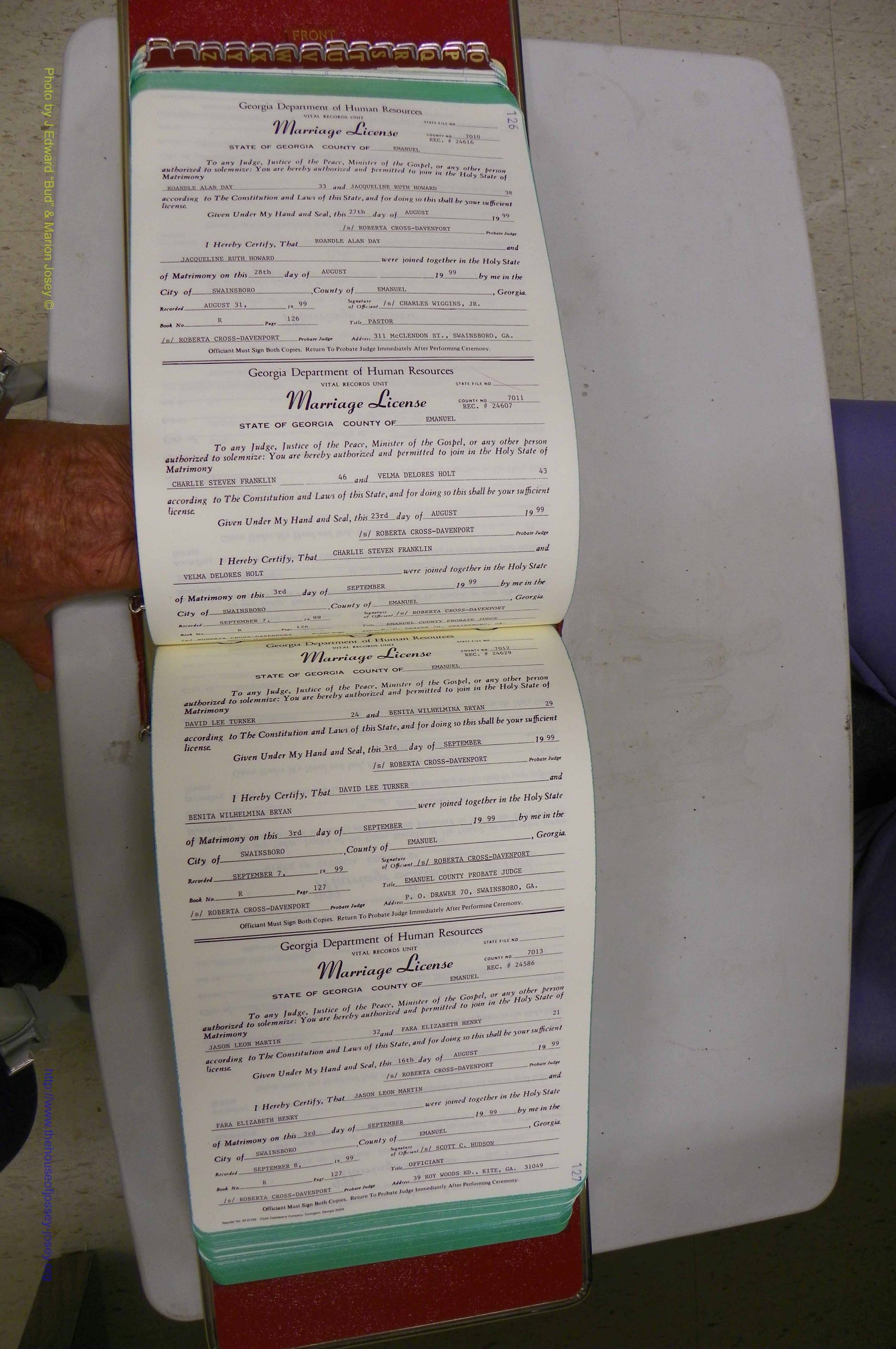 Emanuel Co, GA, Marriages Book R, 1898 - 2003, P 126-127.JPG