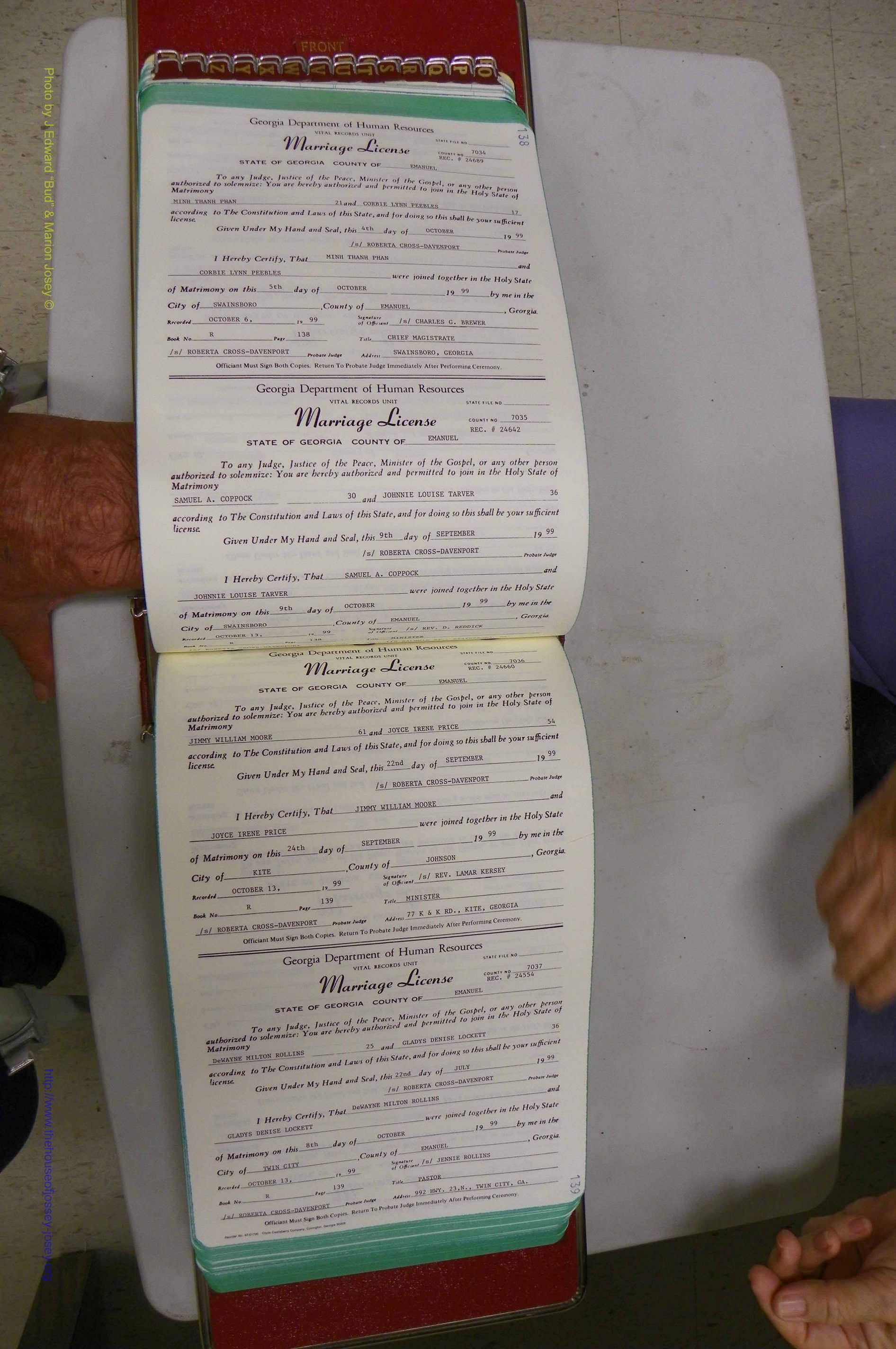 Emanuel Co, GA, Marriages Book R, 1898 - 2003, P 138-139.JPG