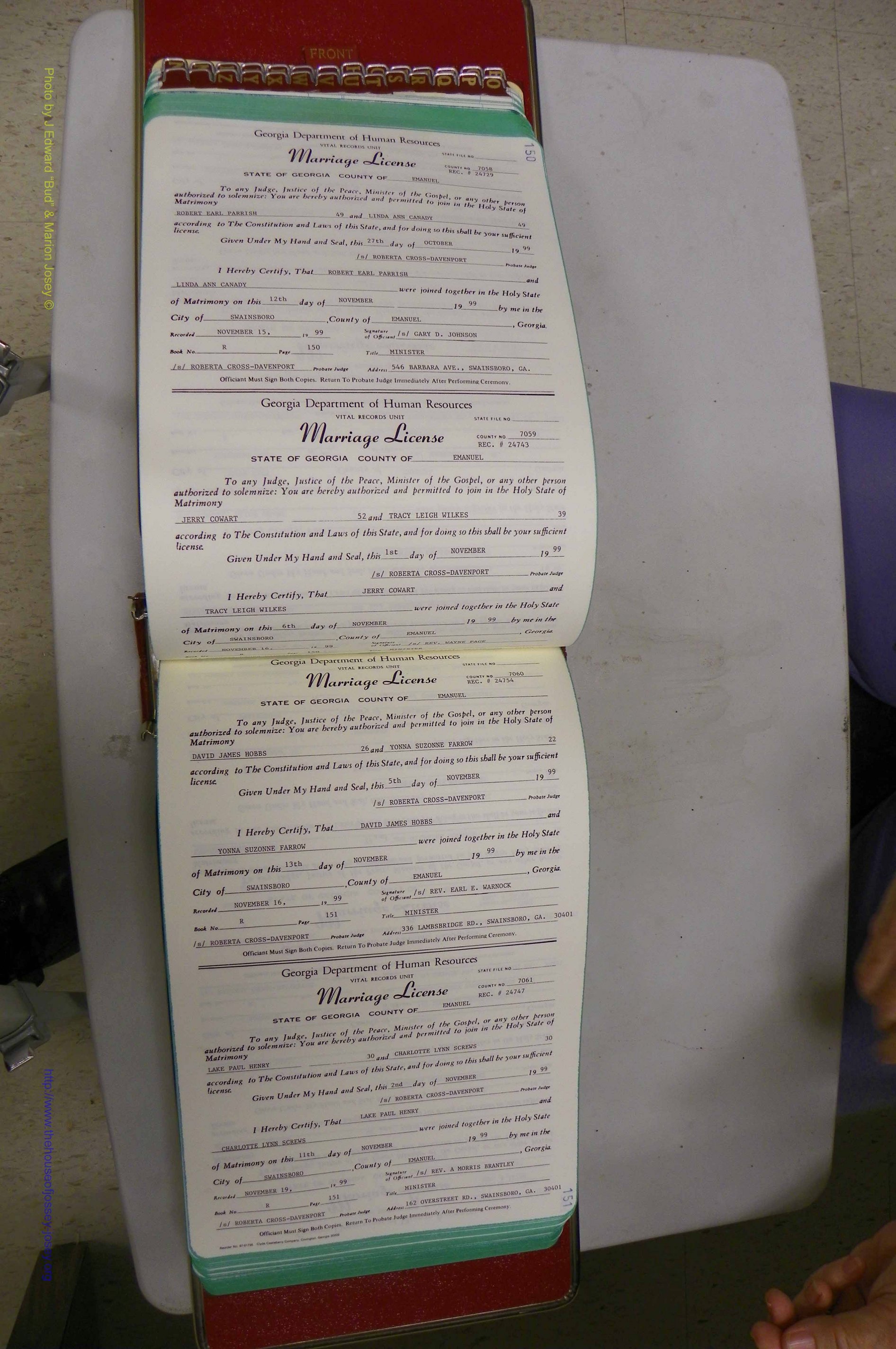 Emanuel Co, GA, Marriages Book R, 1898 - 2003, P 150-151.JPG