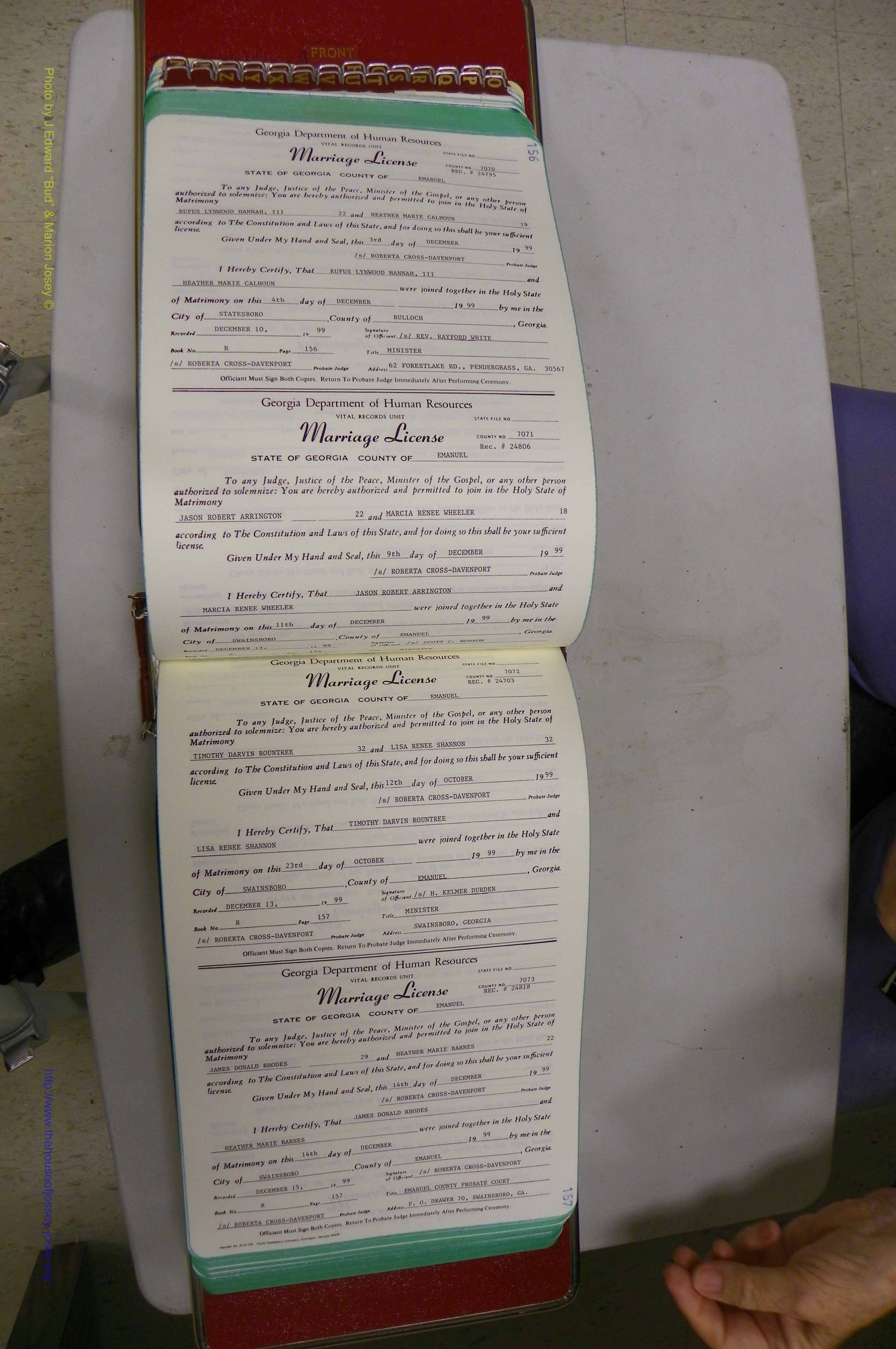 Emanuel Co, GA, Marriages Book R, 1898 - 2003, P 156-157.JPG