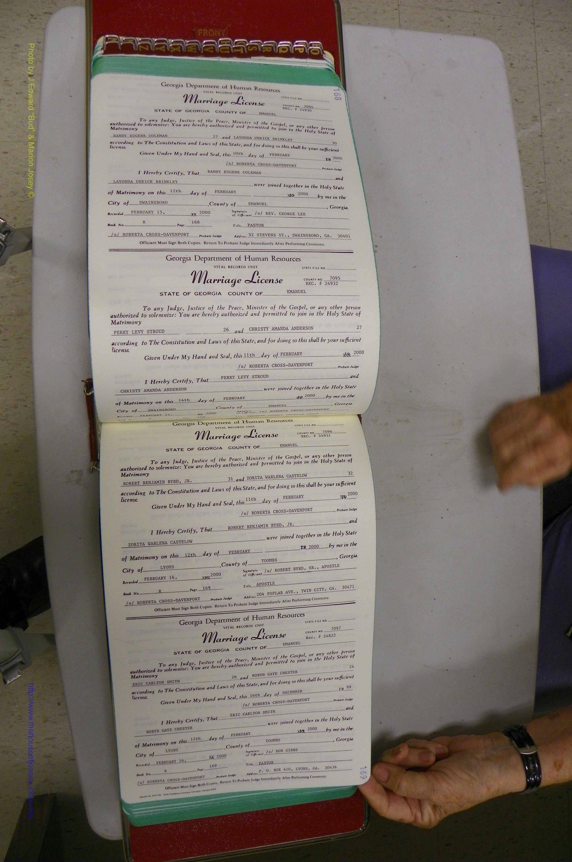 Emanuel Co, GA, Marriages Book R, 1898 - 2003, P 168-169.JPG