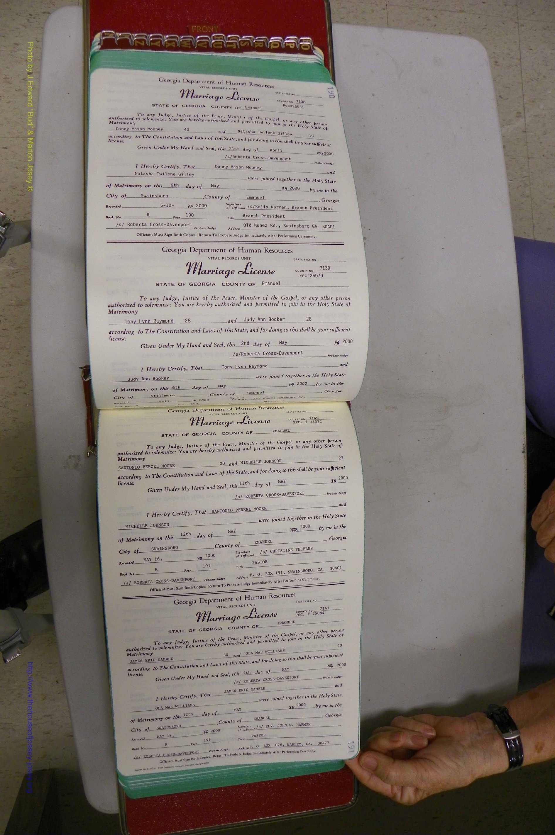 Emanuel Co, GA, Marriages Book R, 1898 - 2003, P 190-191.JPG