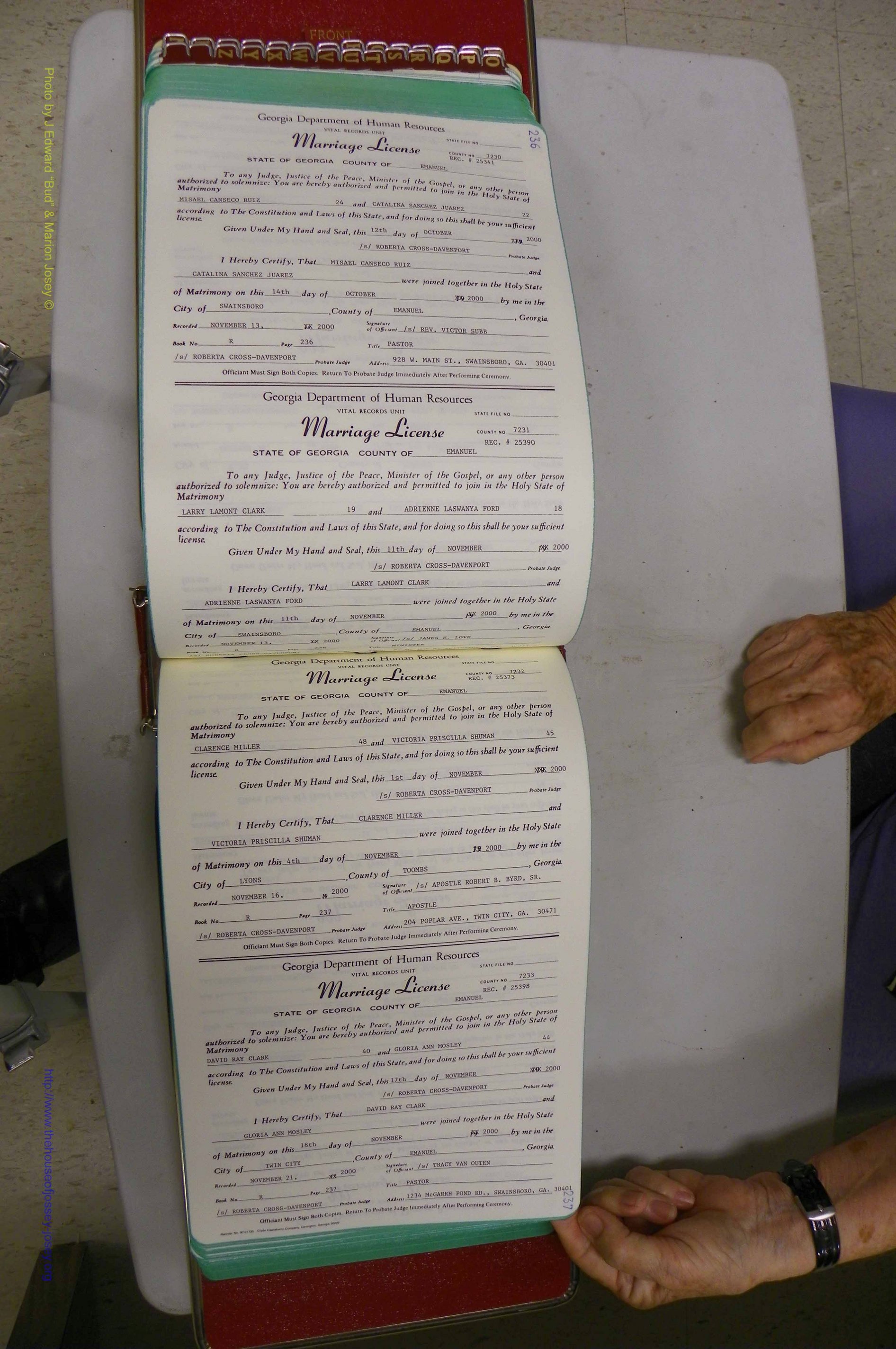 Emanuel Co, GA, Marriages Book R, 1898 - 2003, P 236-237.JPG