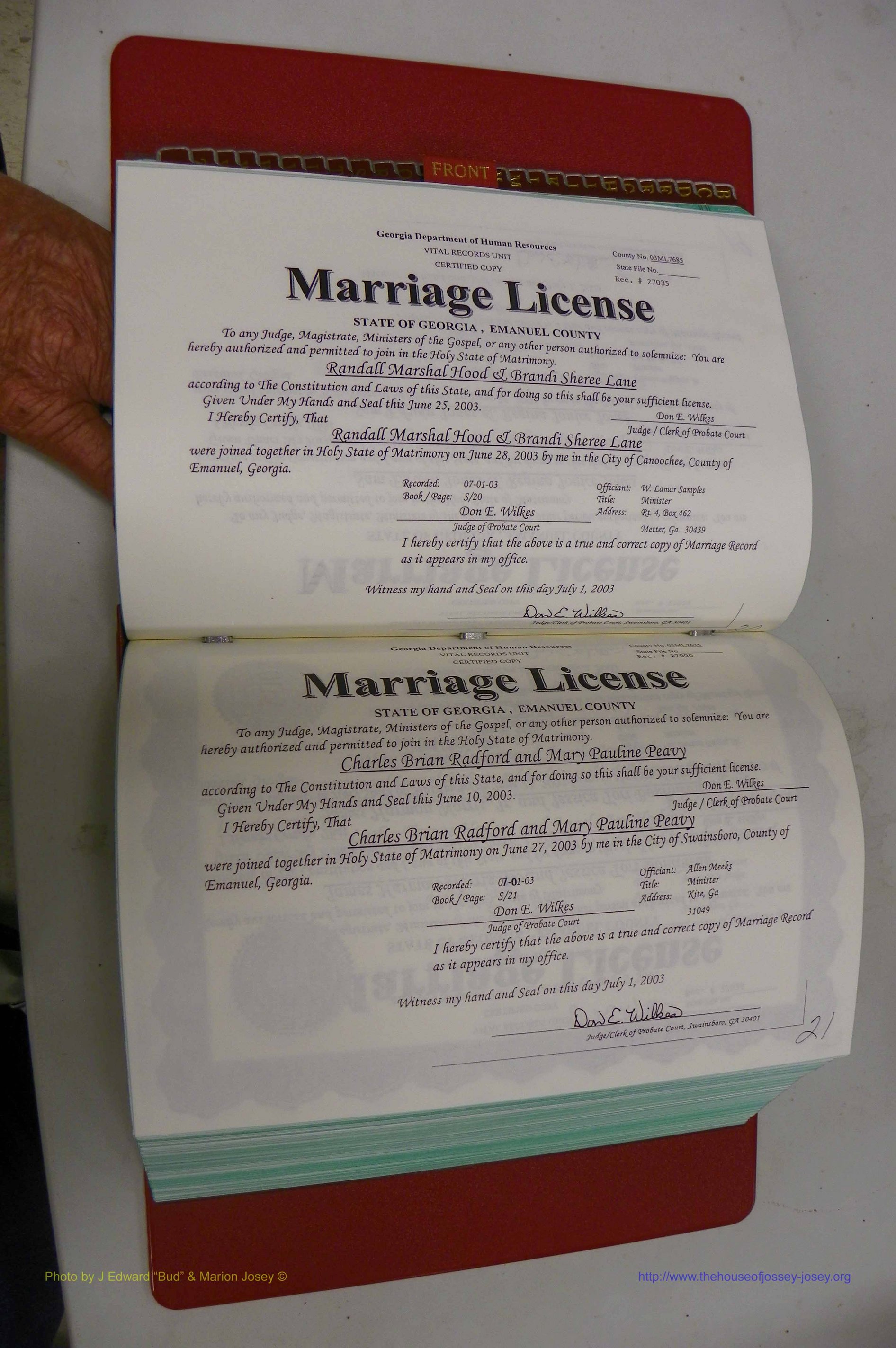Emanuel Co, GA, Marriages Book S, 2003 - 2006, P 020-021.JPG
