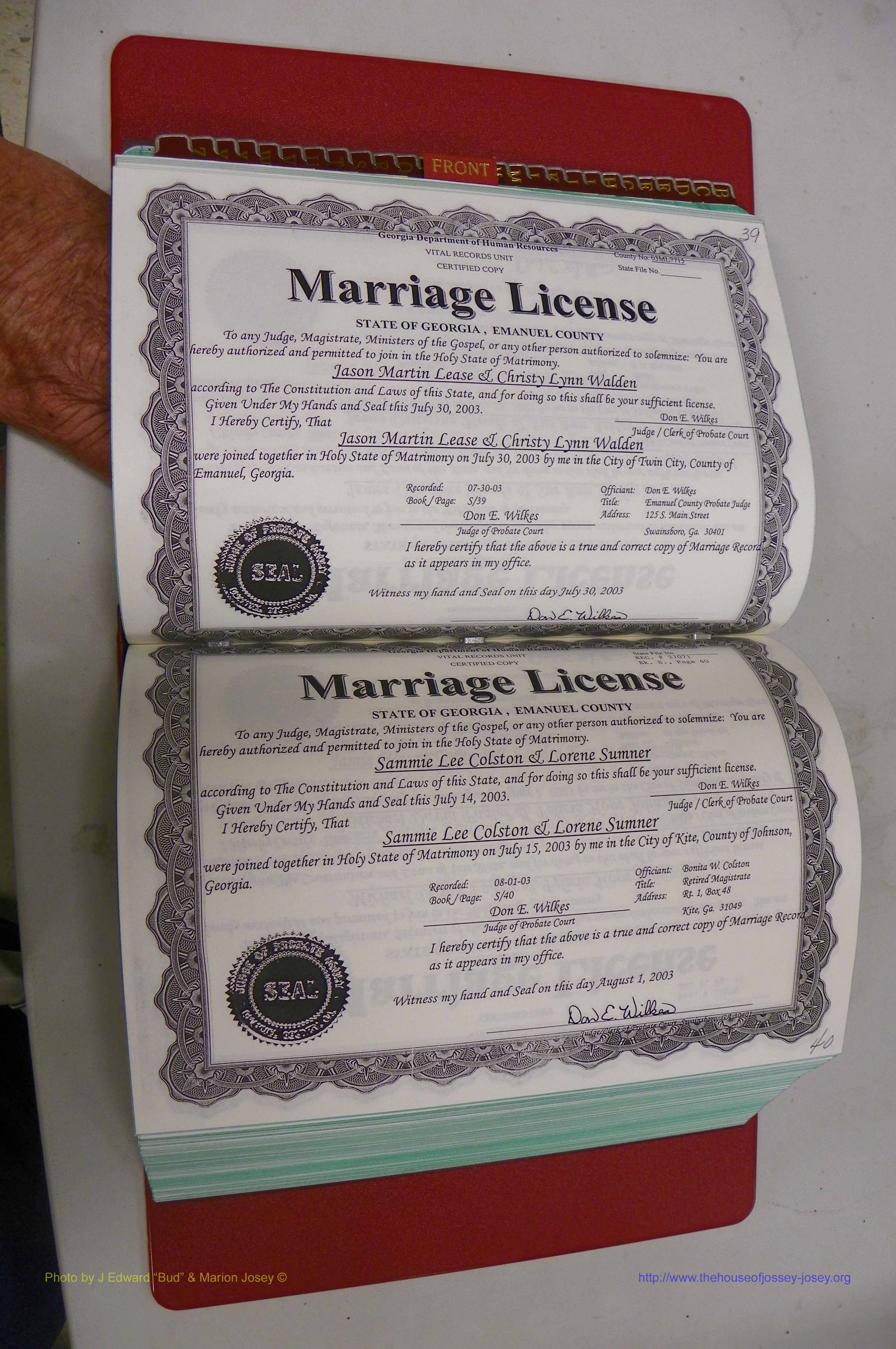 Emanuel Co, GA, Marriages Book S, 2003 - 2006, P 039-040.JPG