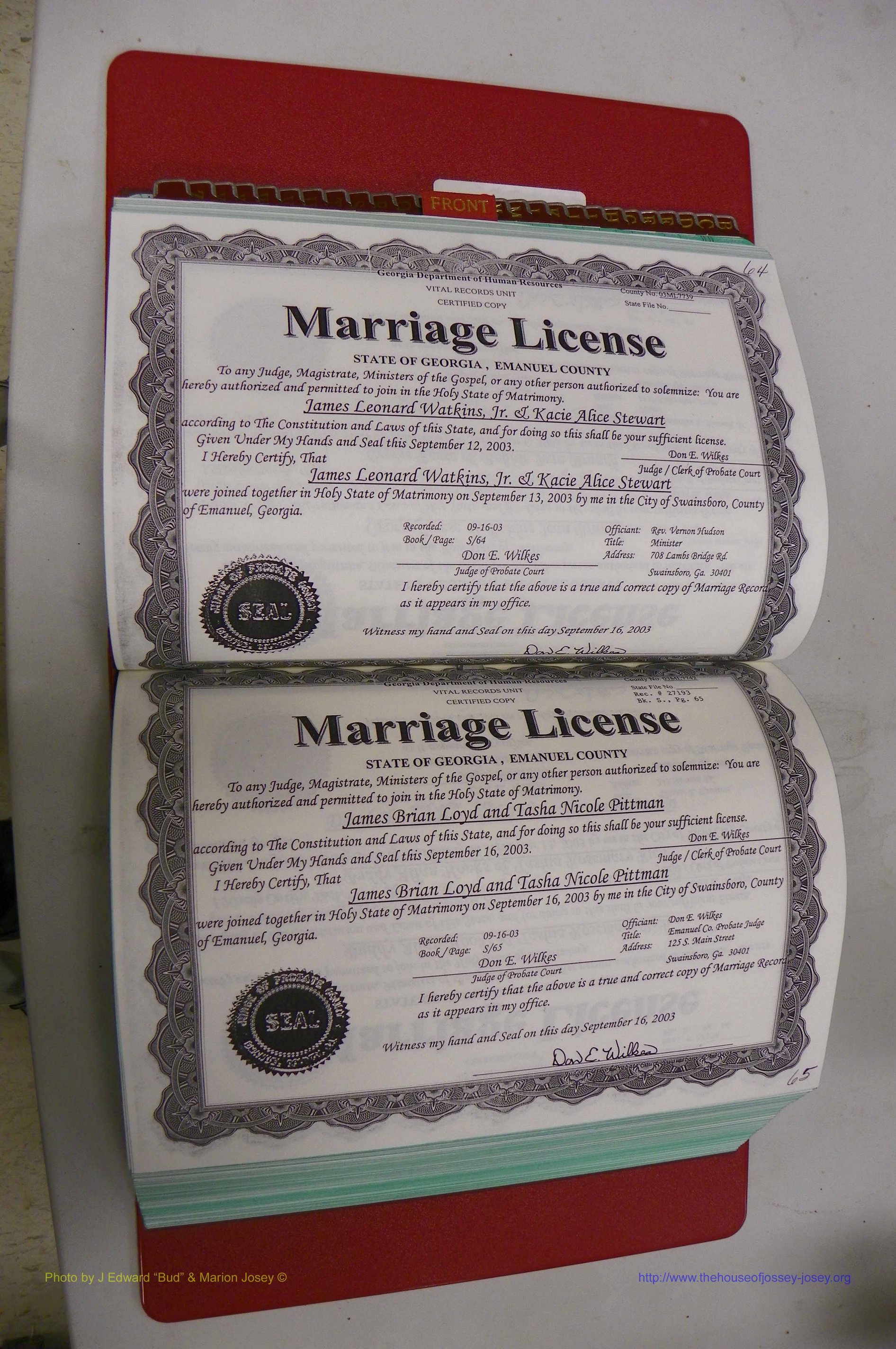 Emanuel Co, GA, Marriages Book S, 2003 - 2006, P 064-065.JPG