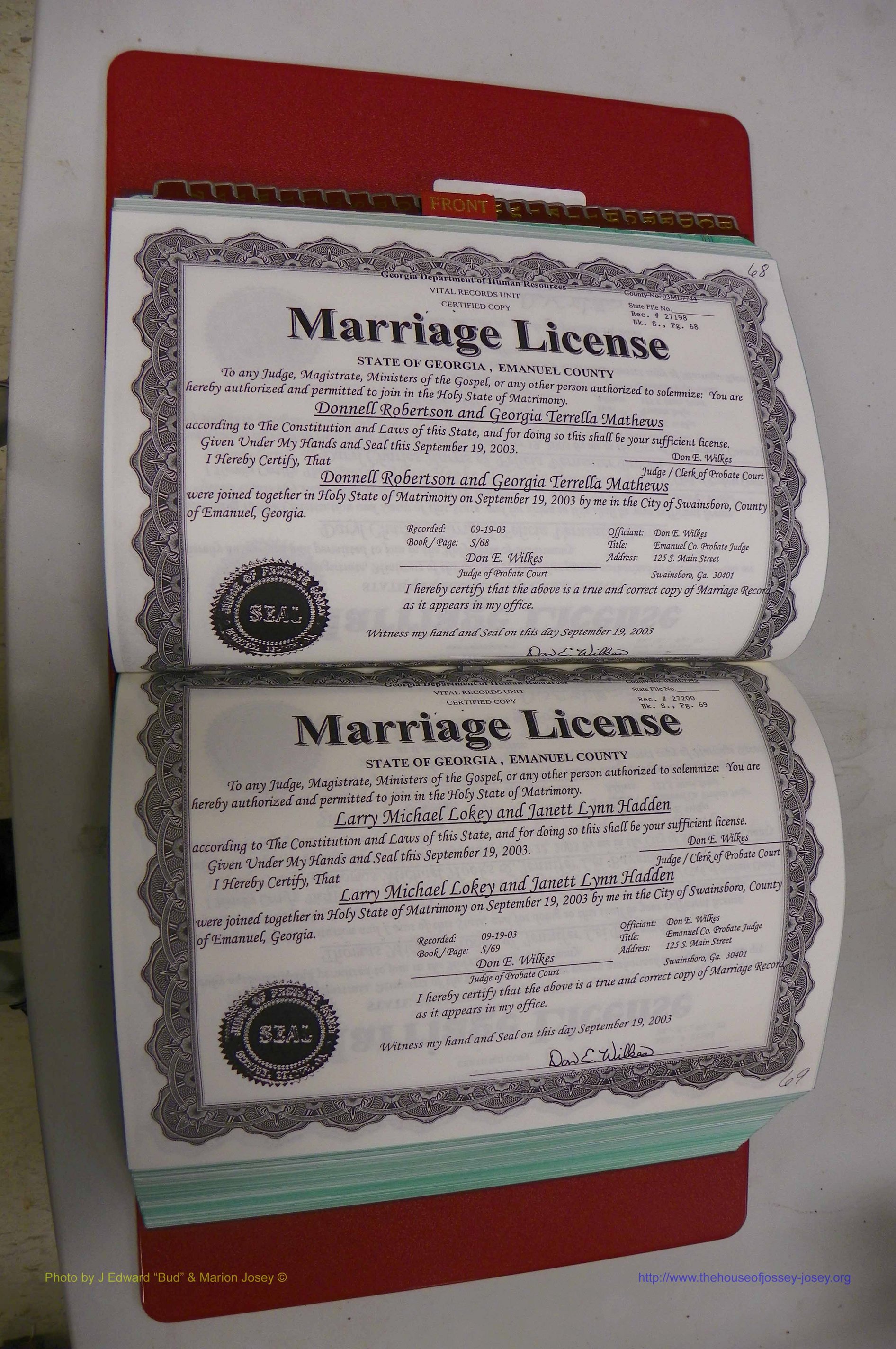 Emanuel Co, GA, Marriages Book S, 2003 - 2006, P 068-069.JPG