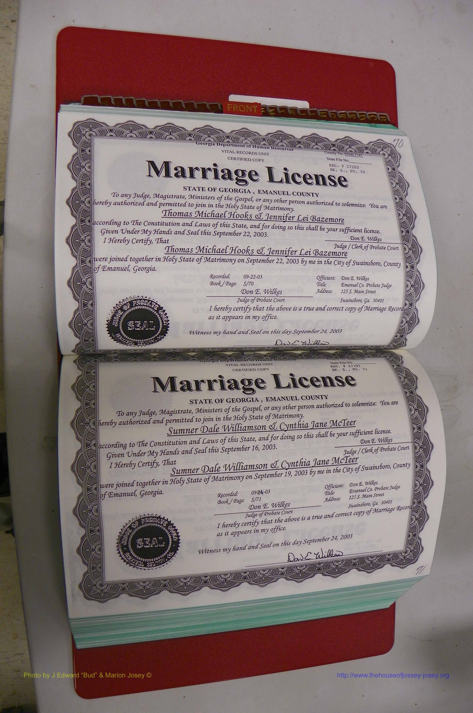 Emanuel Co, GA, Marriages Book S, 2003 - 2006, P 070-071.JPG