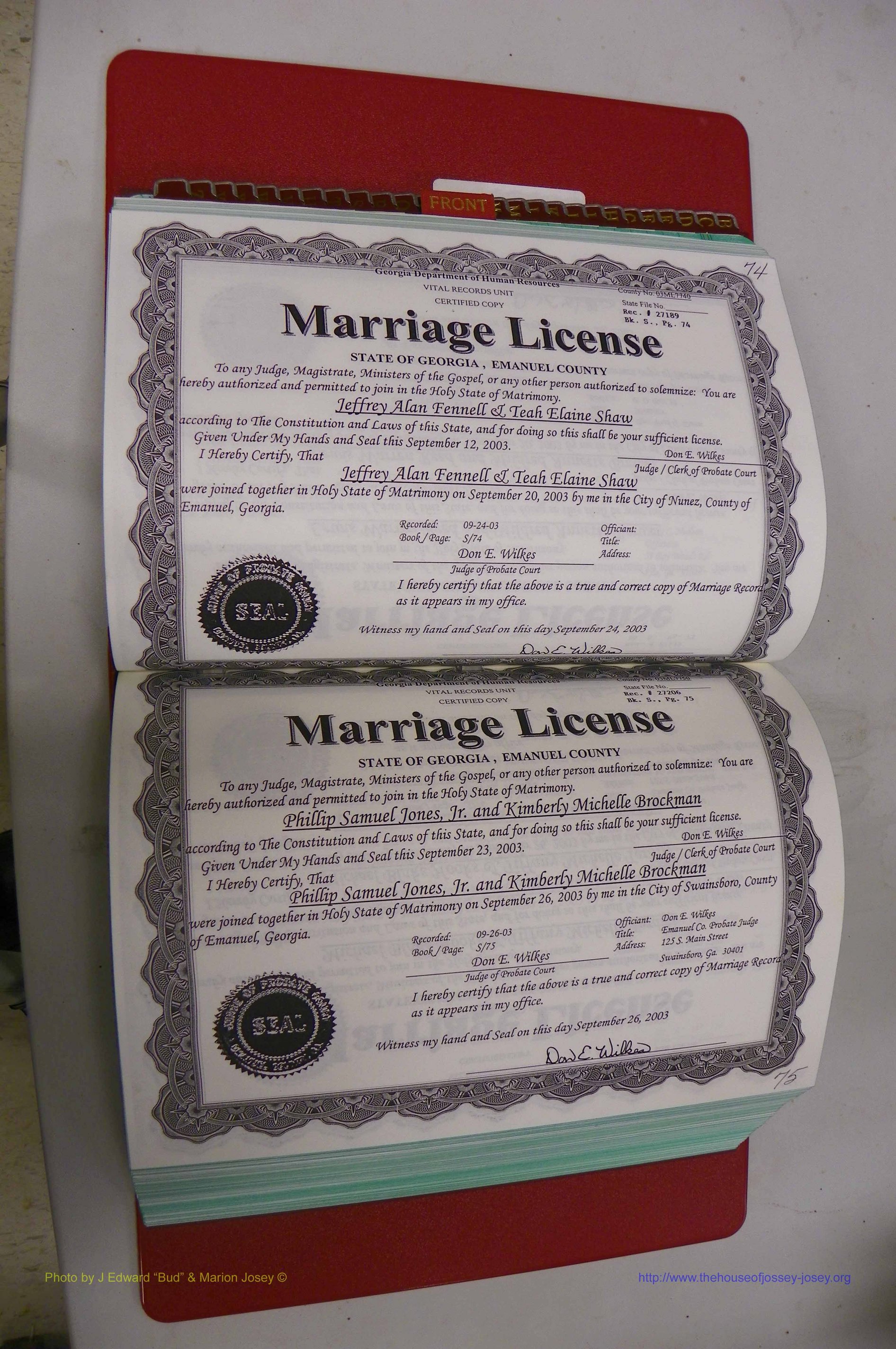 Emanuel Co, GA, Marriages Book S, 2003 - 2006, P 074-075.JPG