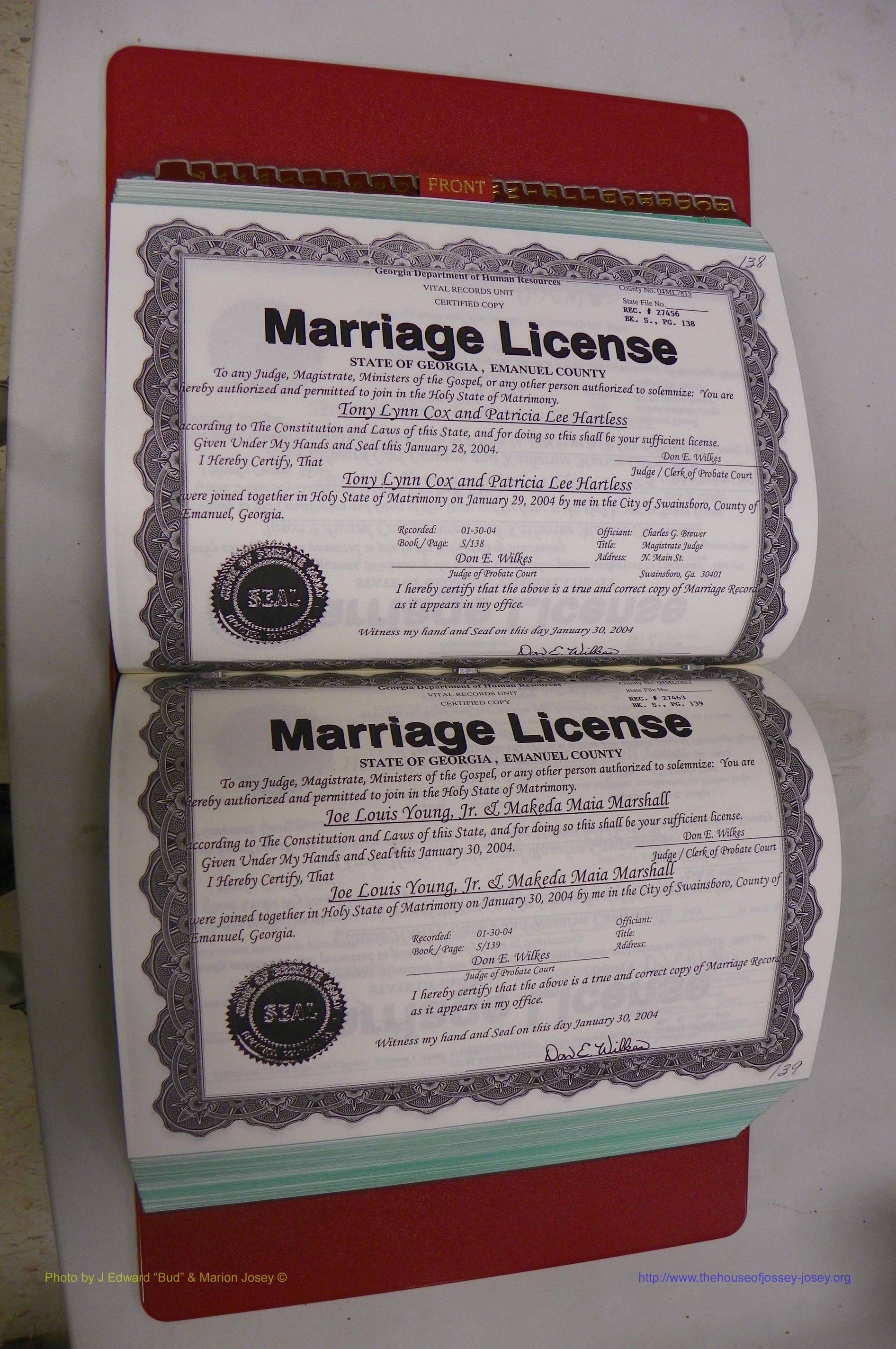 Emanuel Co, GA, Marriages Book S, 2003 - 2006, P 138-139.JPG