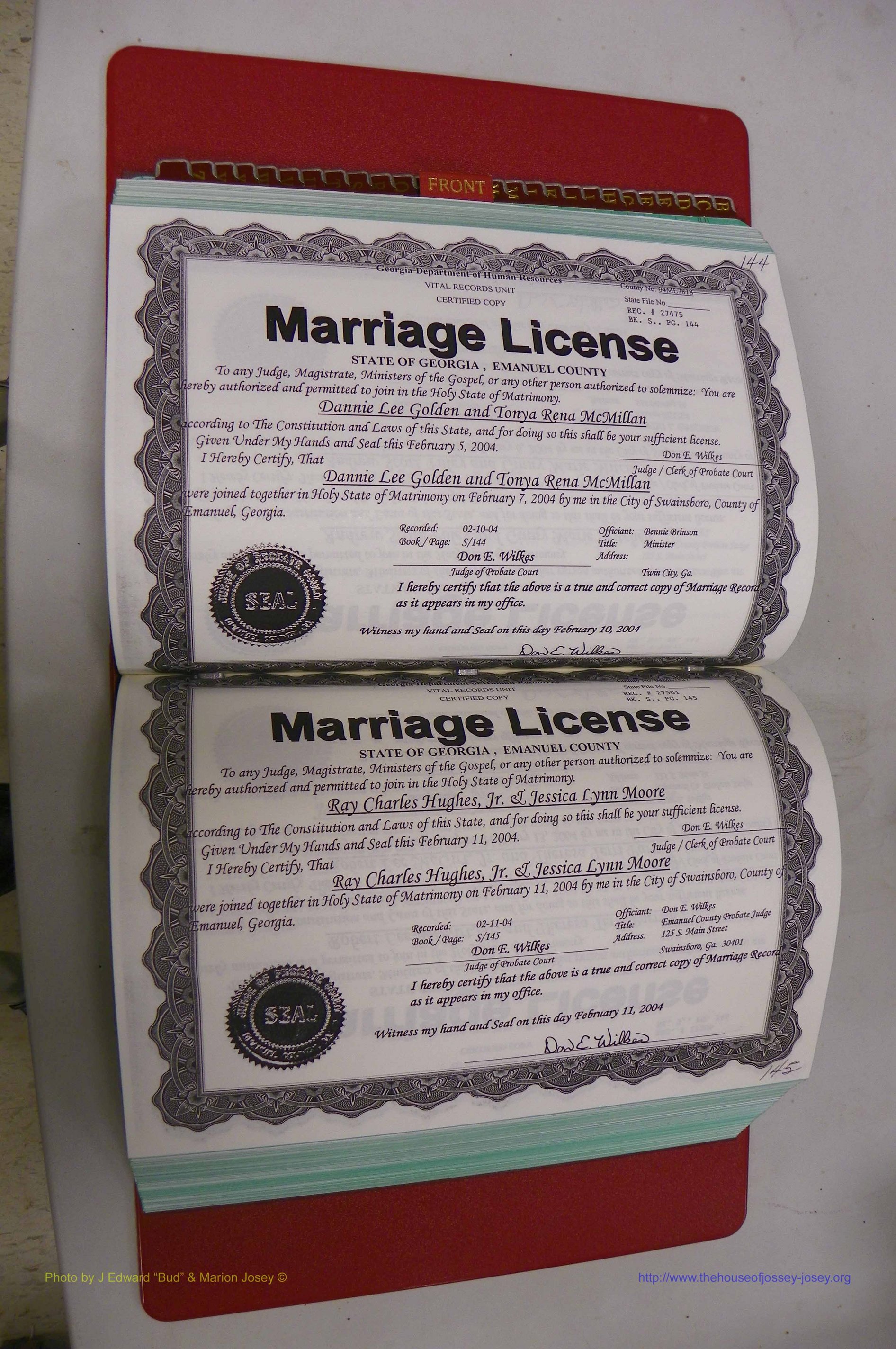 Emanuel Co, GA, Marriages Book S, 2003 - 2006, P 144-145.JPG