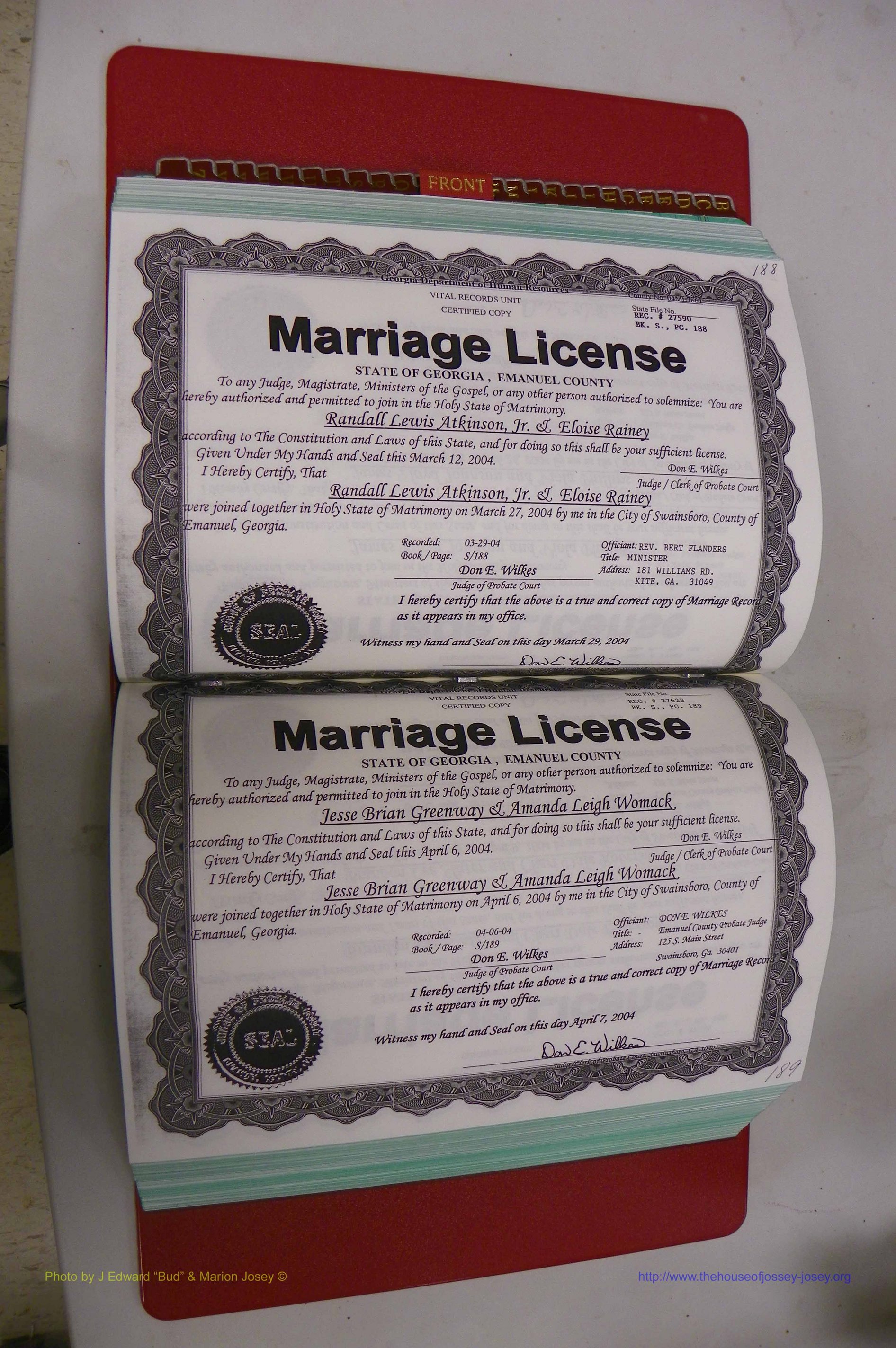 Emanuel Co, GA, Marriages Book S, 2003 - 2006, P 188-189.JPG