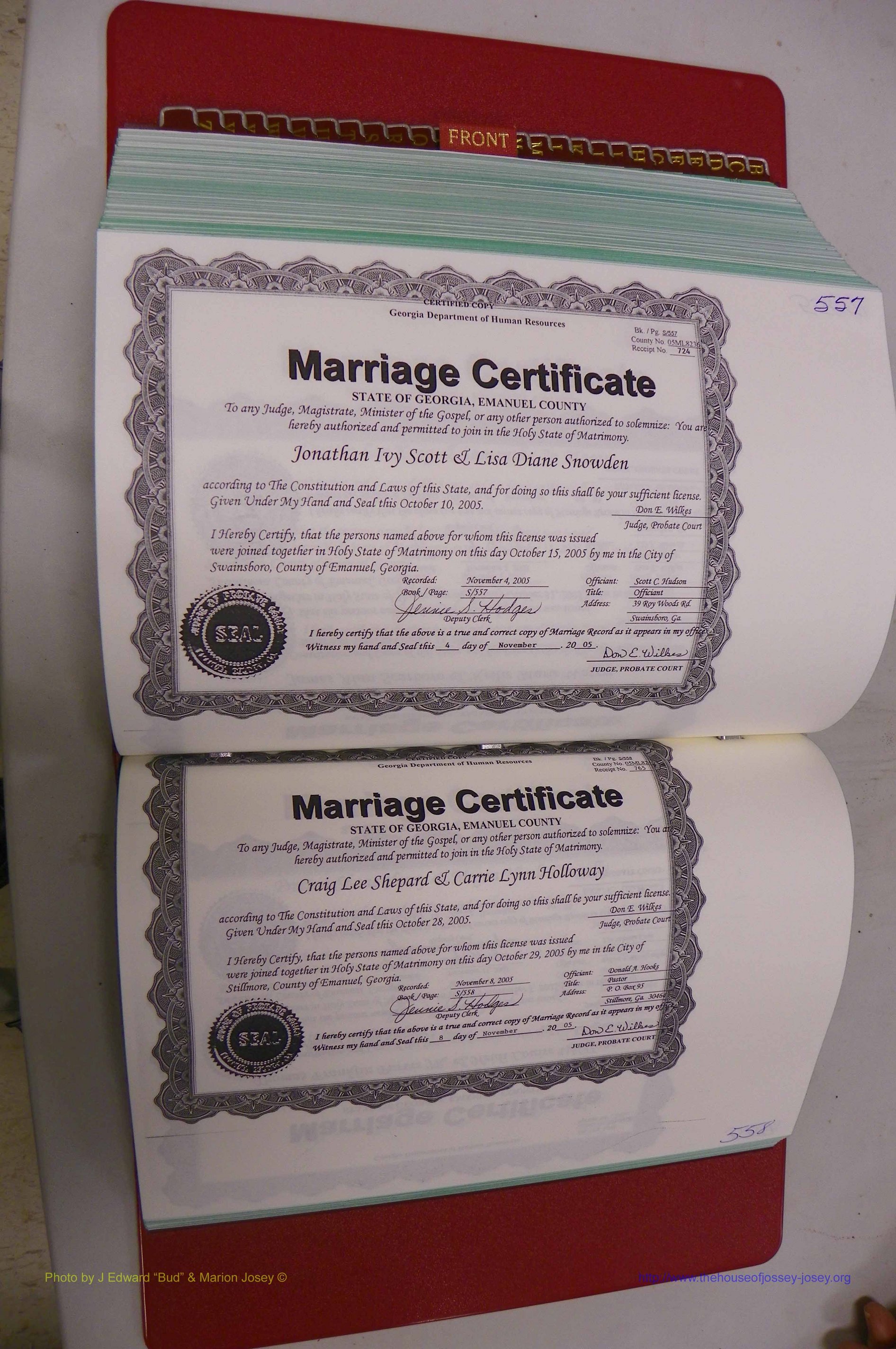 Emanuel Co, GA, Marriages Book S, 2003 - 2006, P 557-558.JPG