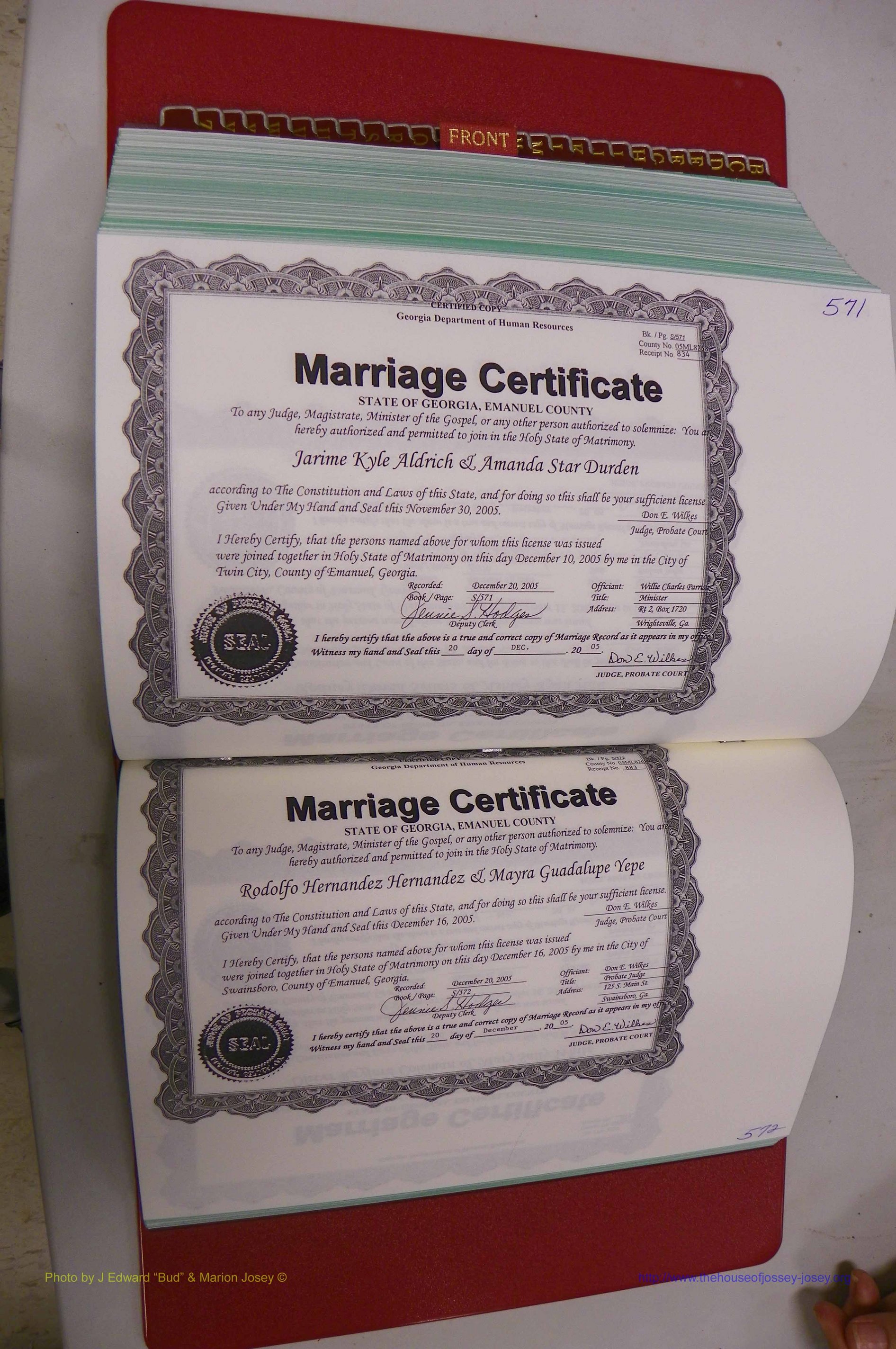 Emanuel Co, GA, Marriages Book S, 2003 - 2006, P 571-572.JPG
