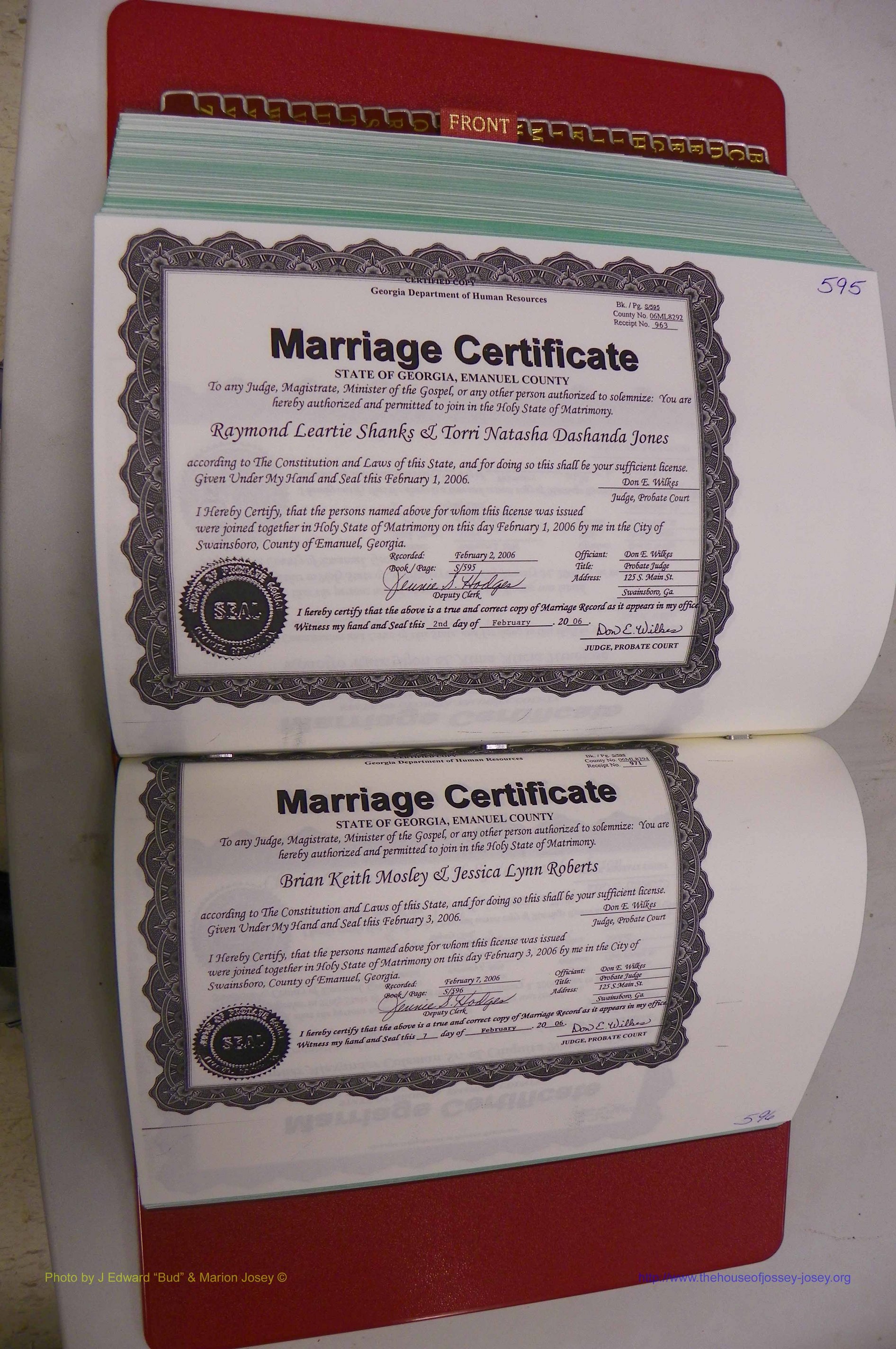 Emanuel Co, GA, Marriages Book S, 2003 - 2006, P 595-596.JPG