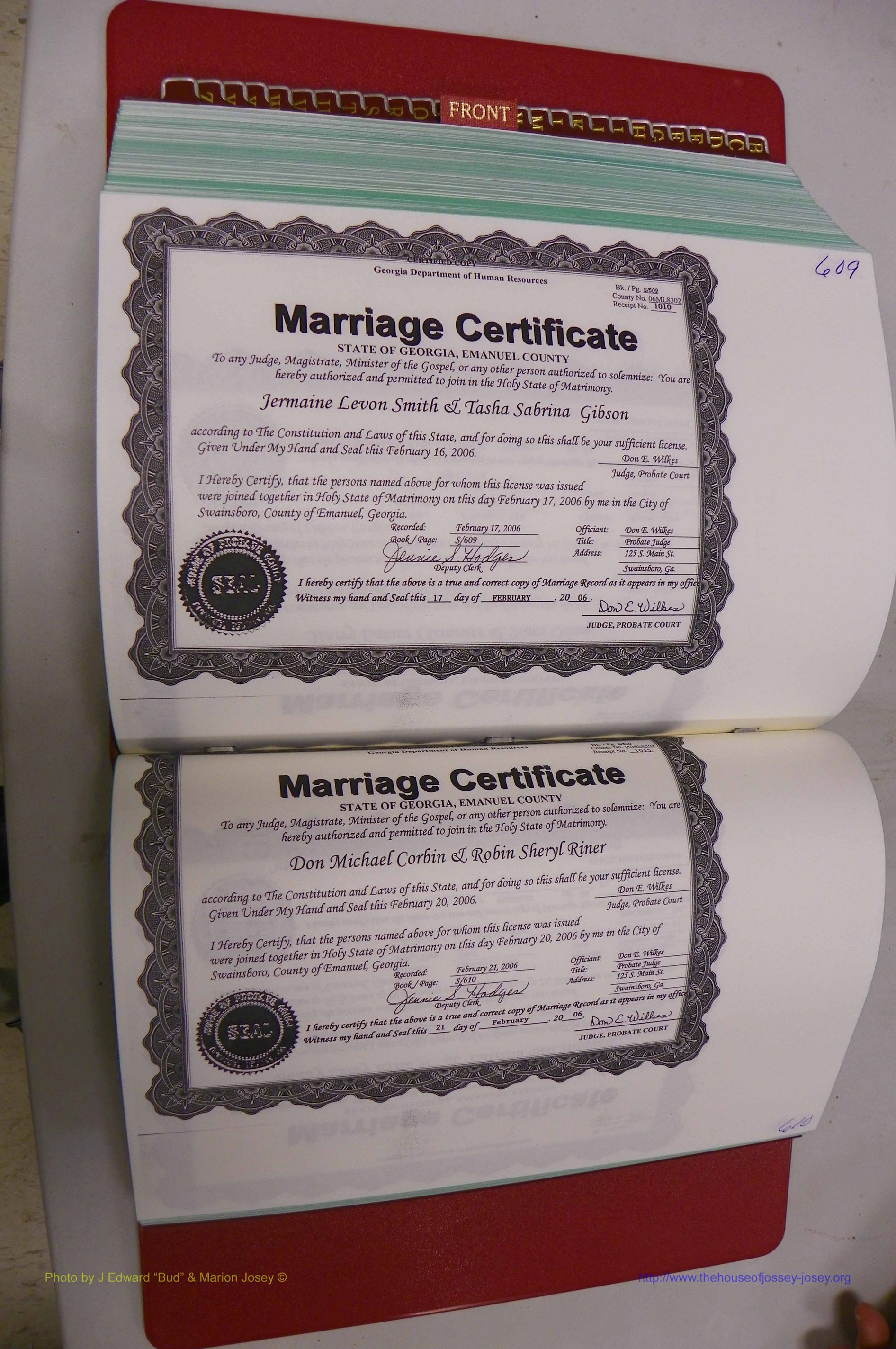 Emanuel Co, GA, Marriages Book S, 2003 - 2006, P 609-610.JPG