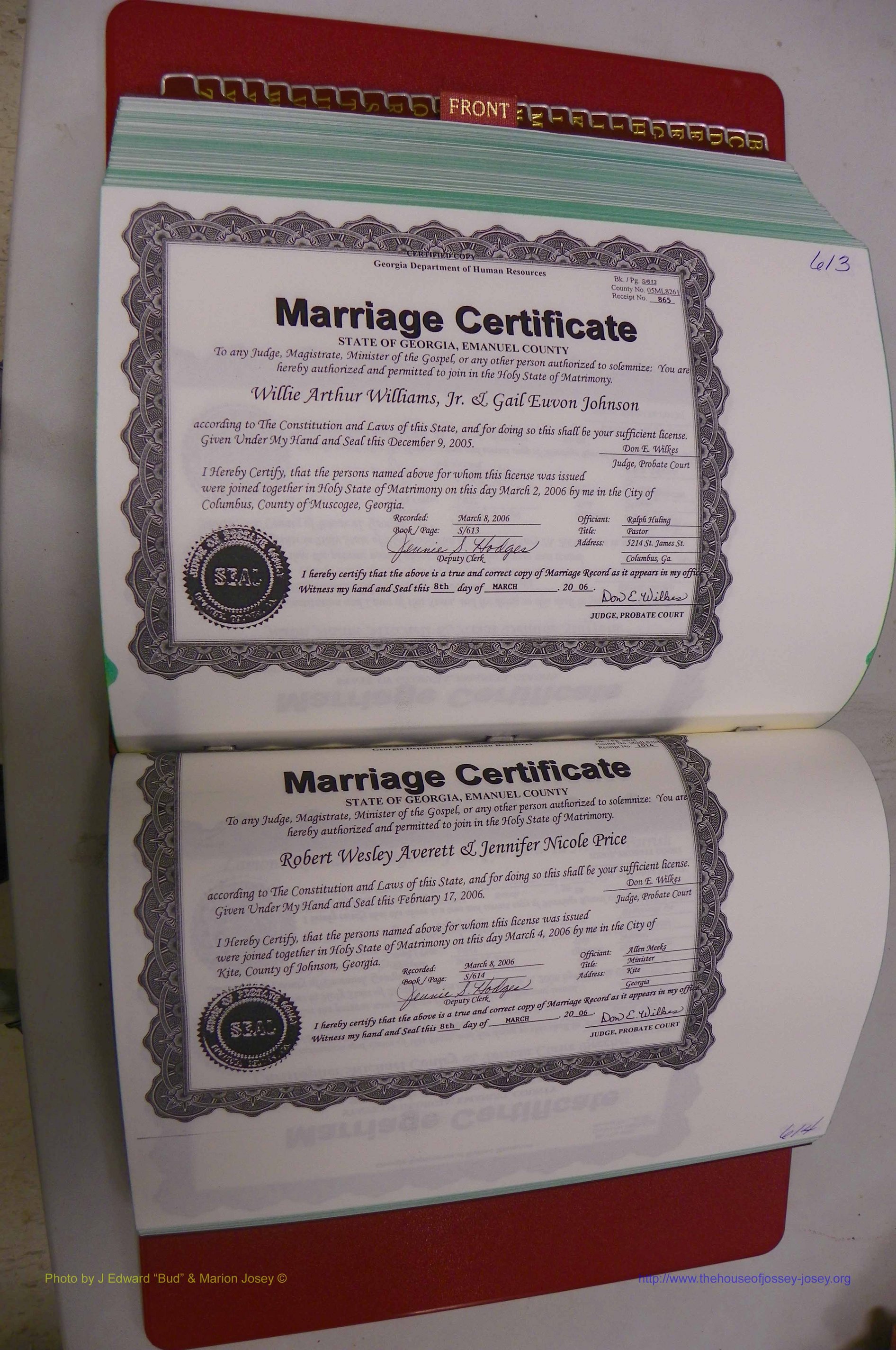 Emanuel Co, GA, Marriages Book S, 2003 - 2006, P 613-614.JPG