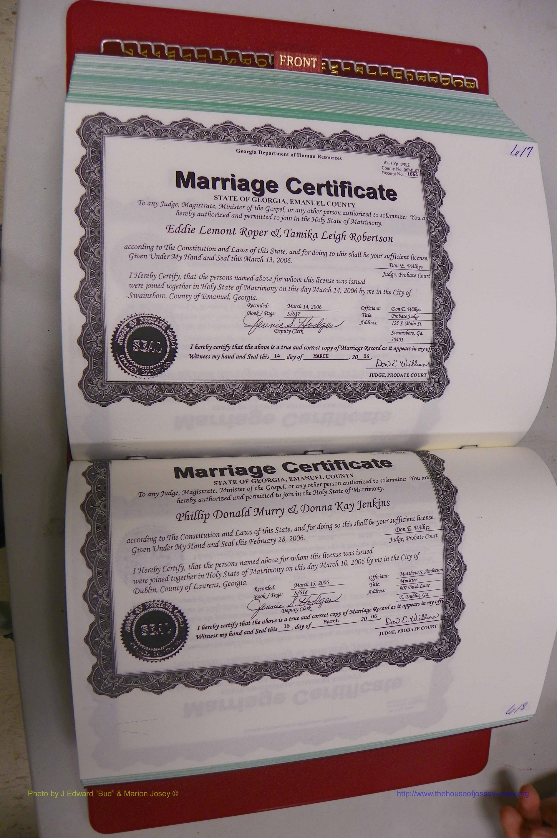 Emanuel Co, GA, Marriages Book S, 2003 - 2006, P 617-618.JPG