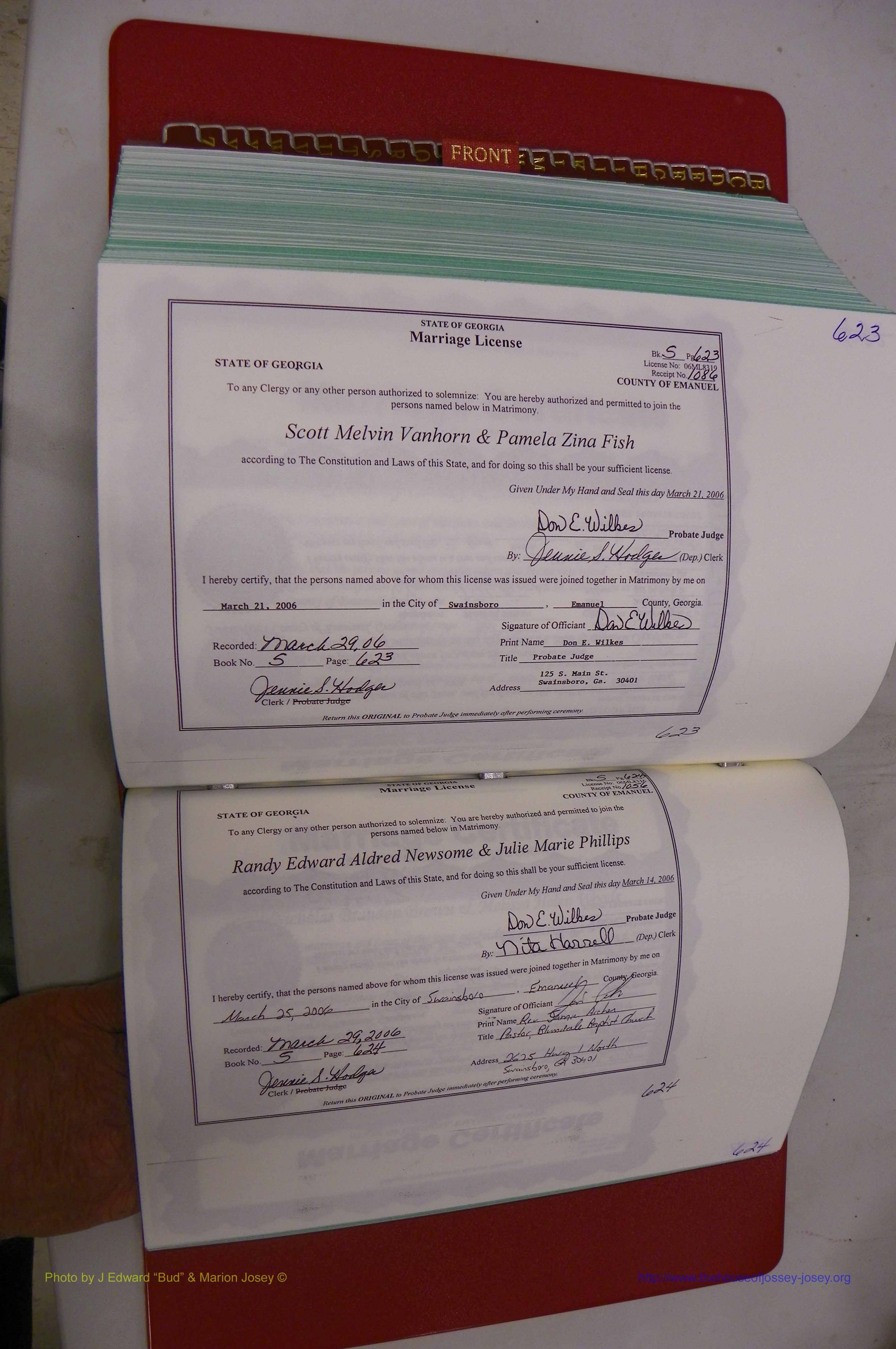 Emanuel Co, GA, Marriages Book S, 2003 - 2006, P 623-624.JPG