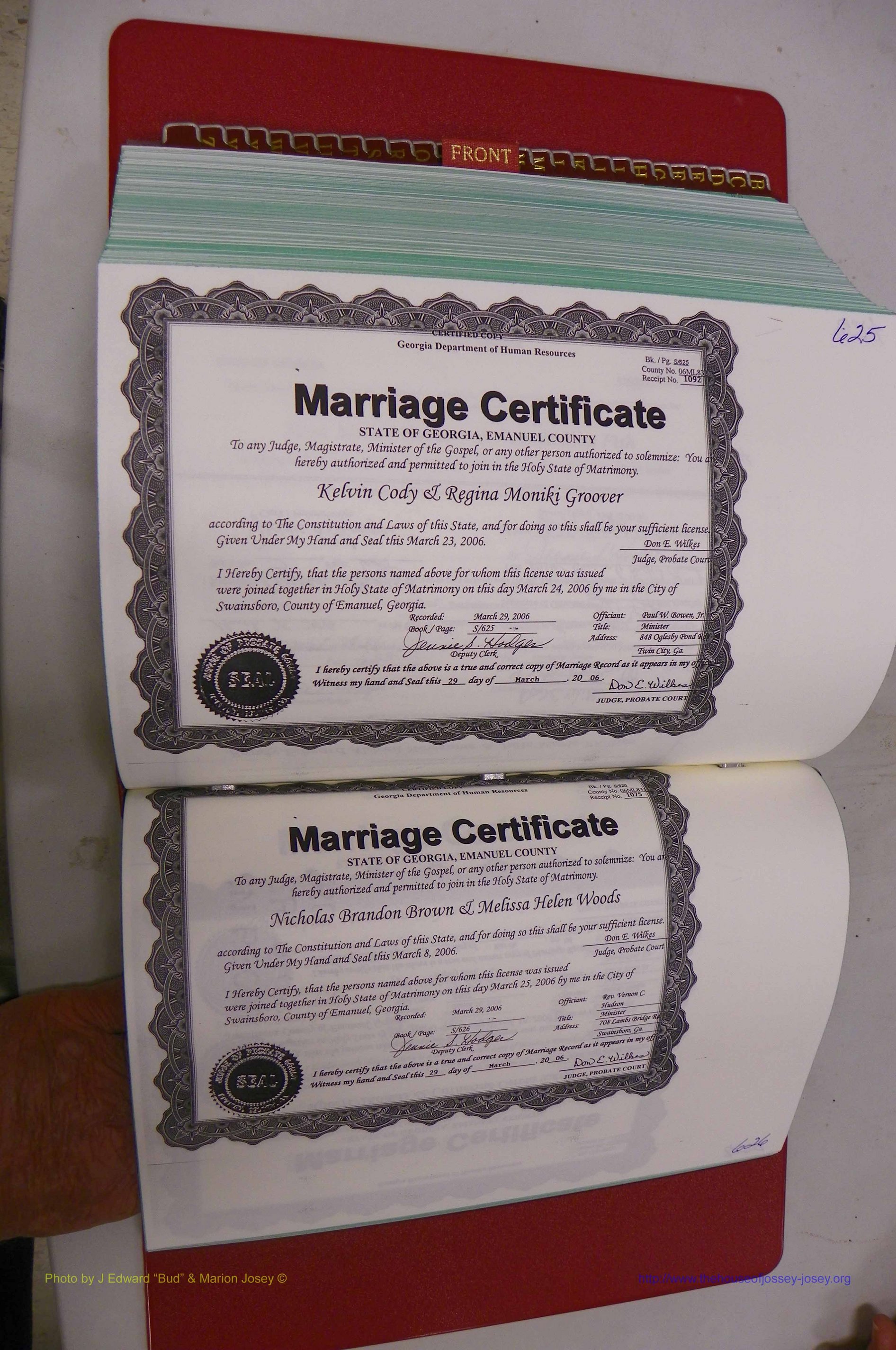 Emanuel Co, GA, Marriages Book S, 2003 - 2006, P 625-626.JPG