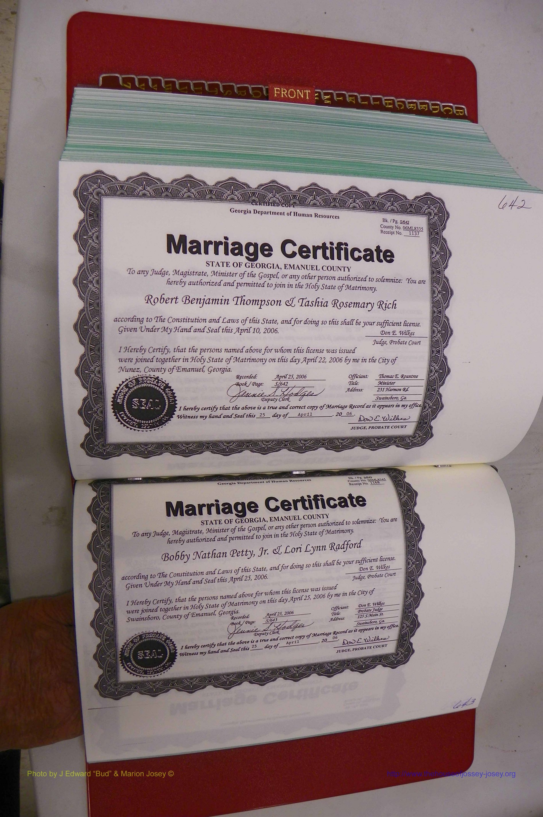 Emanuel Co, GA, Marriages Book S, 2003 - 2006, P 642-643.JPG