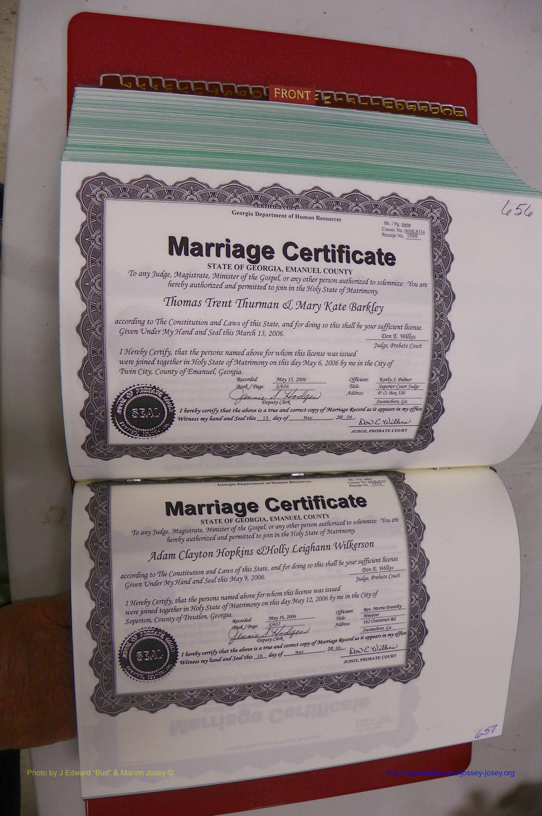Emanuel Co, GA, Marriages Book S, 2003 - 2006, P 656-657.JPG