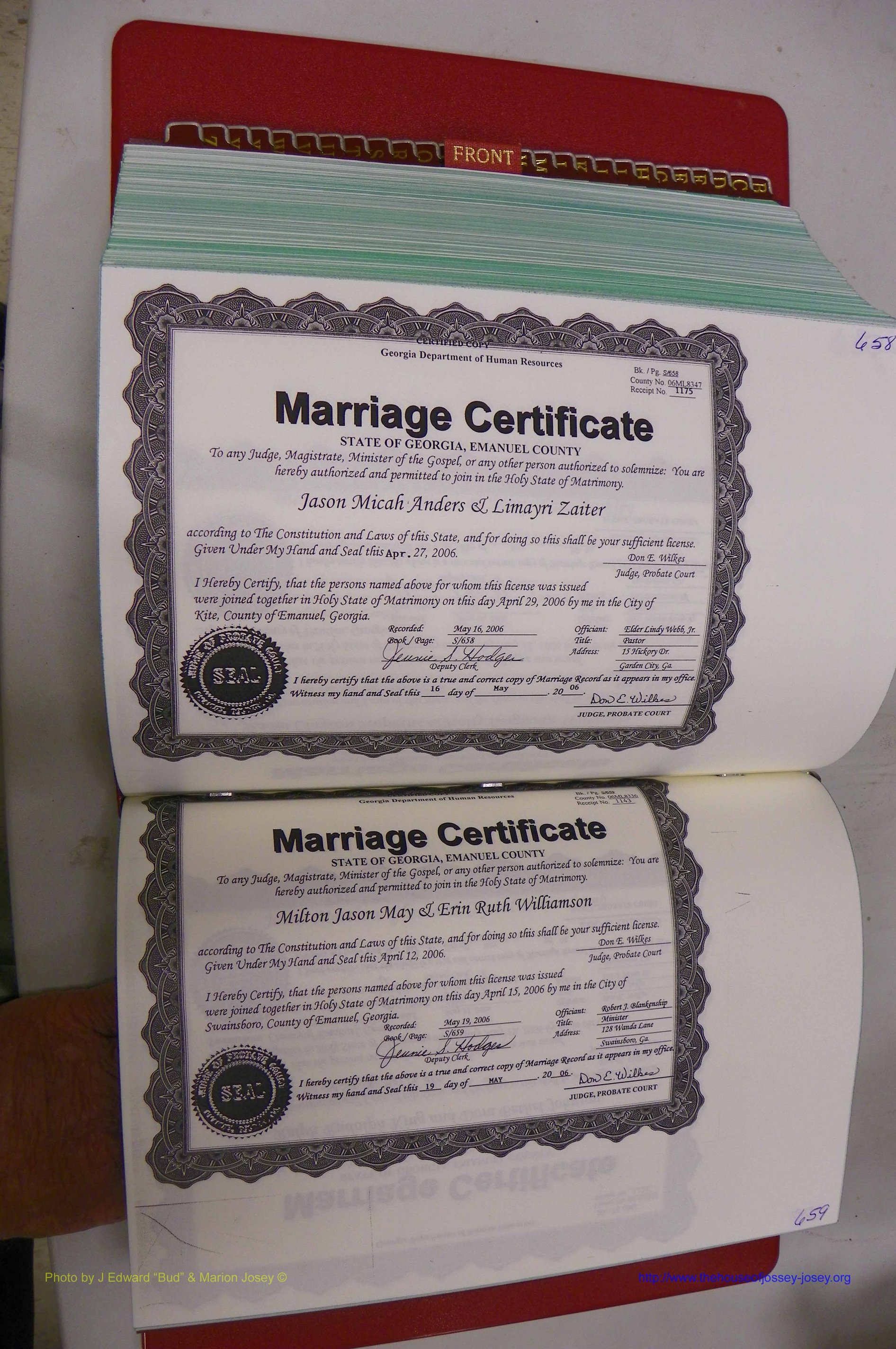 Emanuel Co, GA, Marriages Book S, 2003 - 2006, P 658-659.JPG