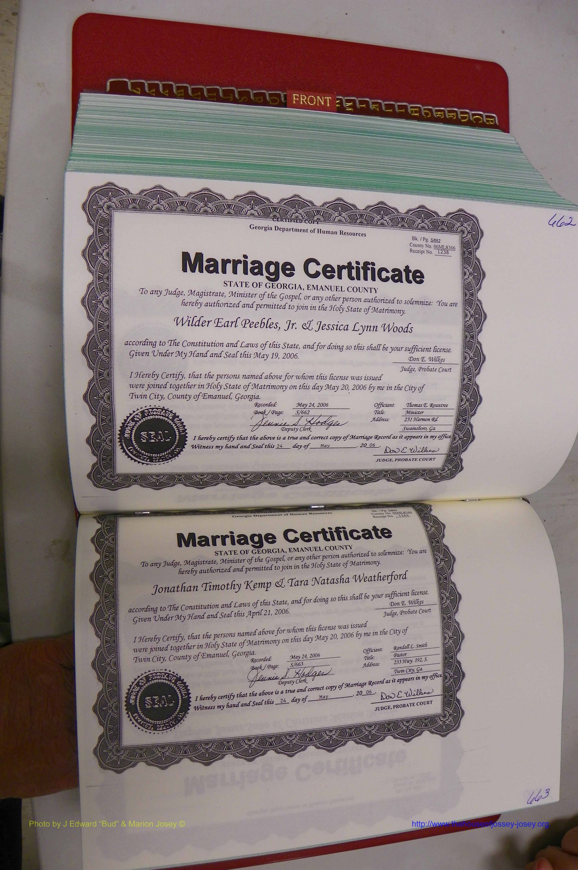 Emanuel Co, GA, Marriages Book S, 2003 - 2006, P 662-663.JPG
