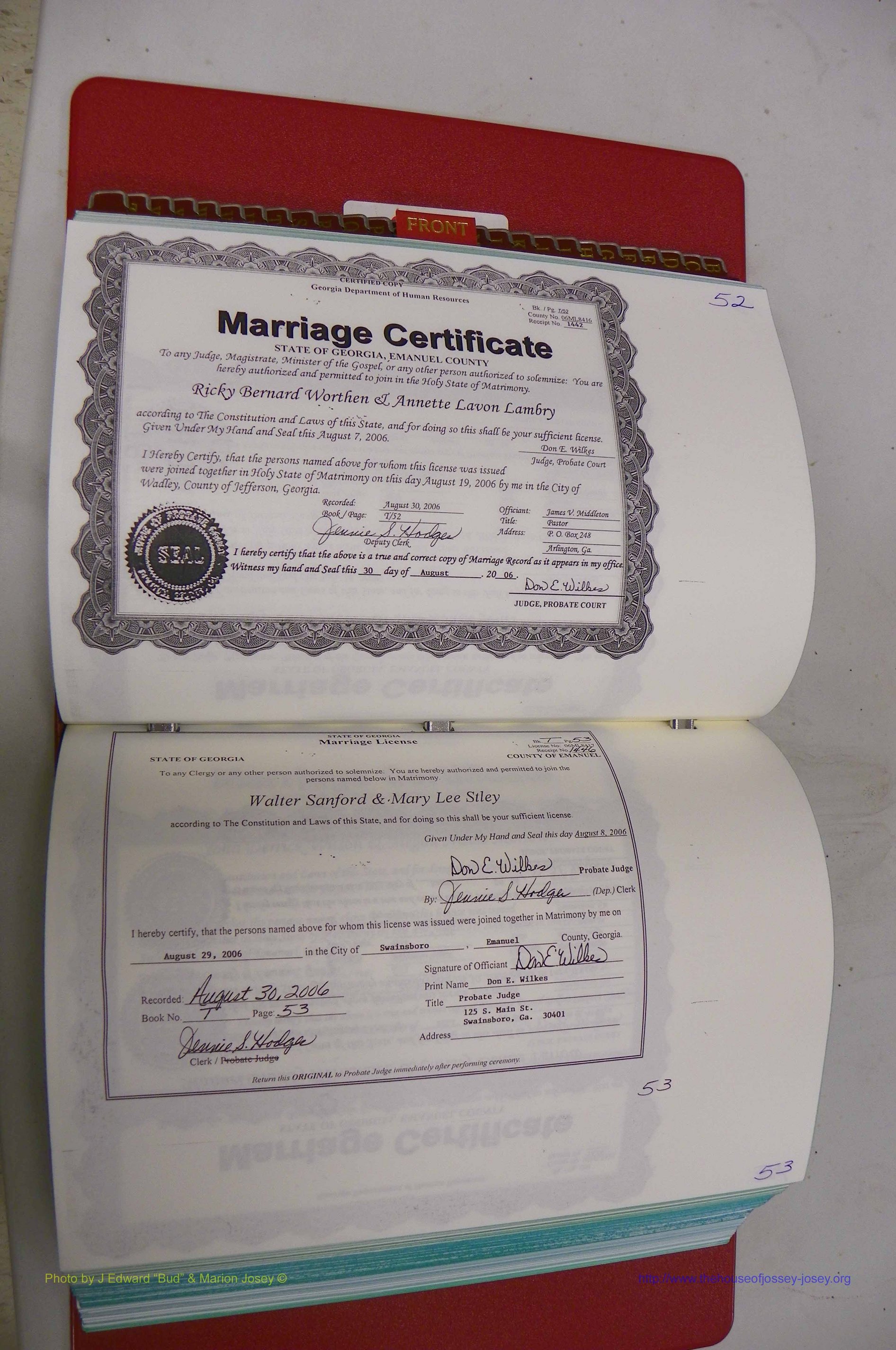 Emanuel Co, GA, Marriages Book T, 2006 - 2009, P 052-053.JPG