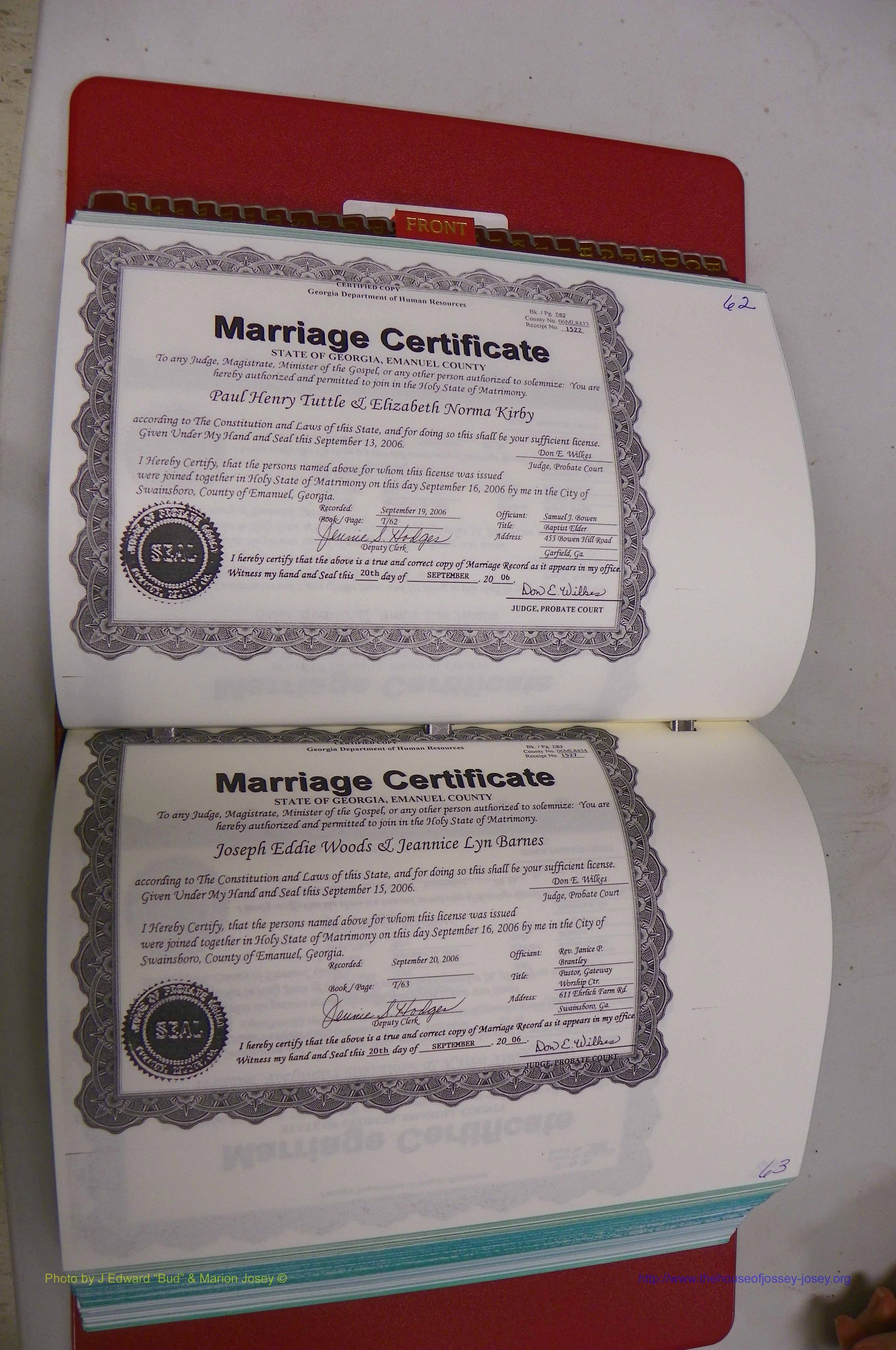 Emanuel Co, GA, Marriages Book T, 2006 - 2009, P 062-063.JPG