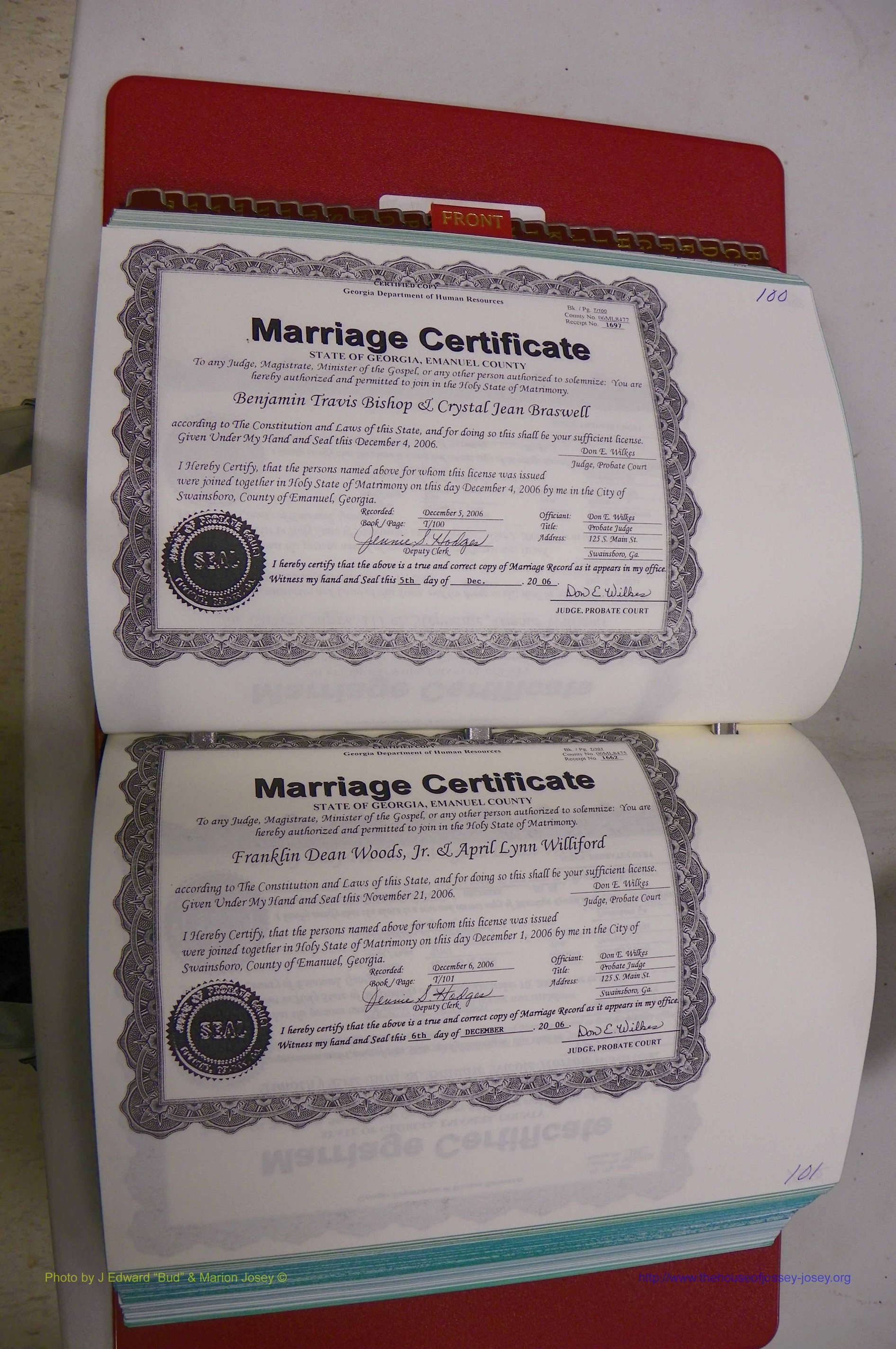 Emanuel Co, GA, Marriages Book T, 2006 - 2009, P 100-101.JPG